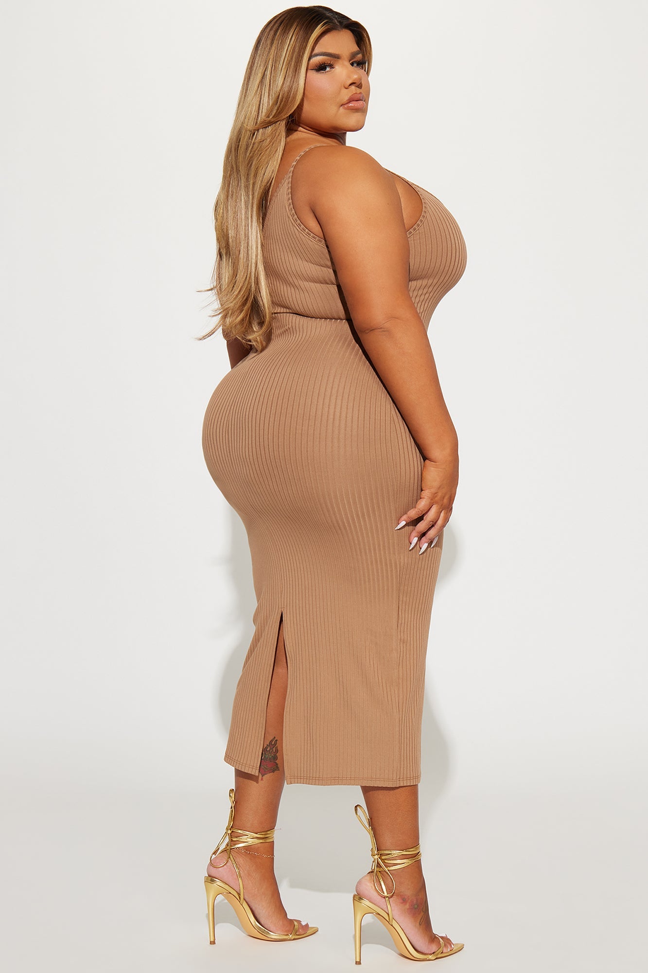 Brenda Ribbed Midi Dress - Taupe