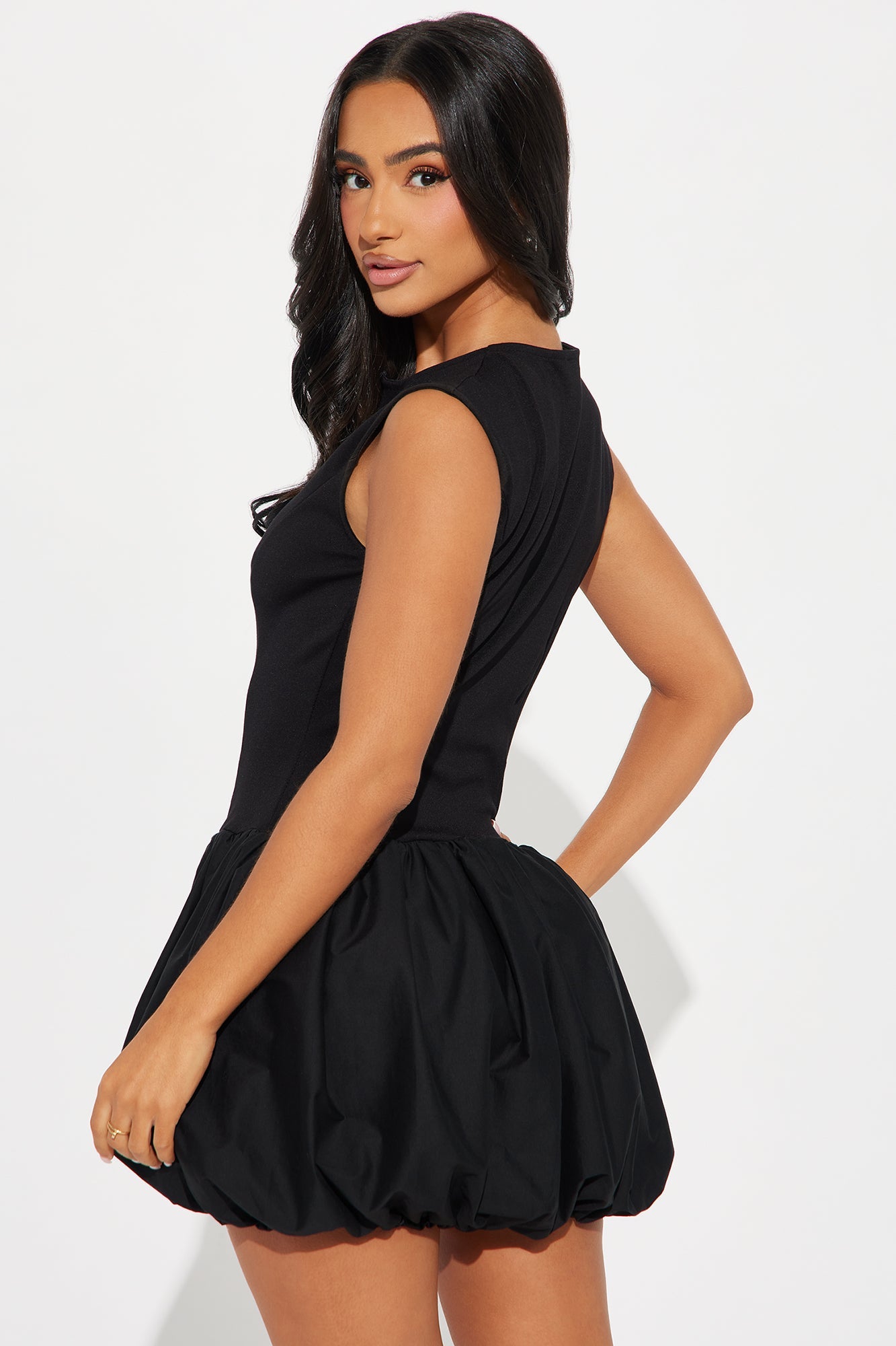 Marla Poplin Bubble Micro Mini Dress - Black