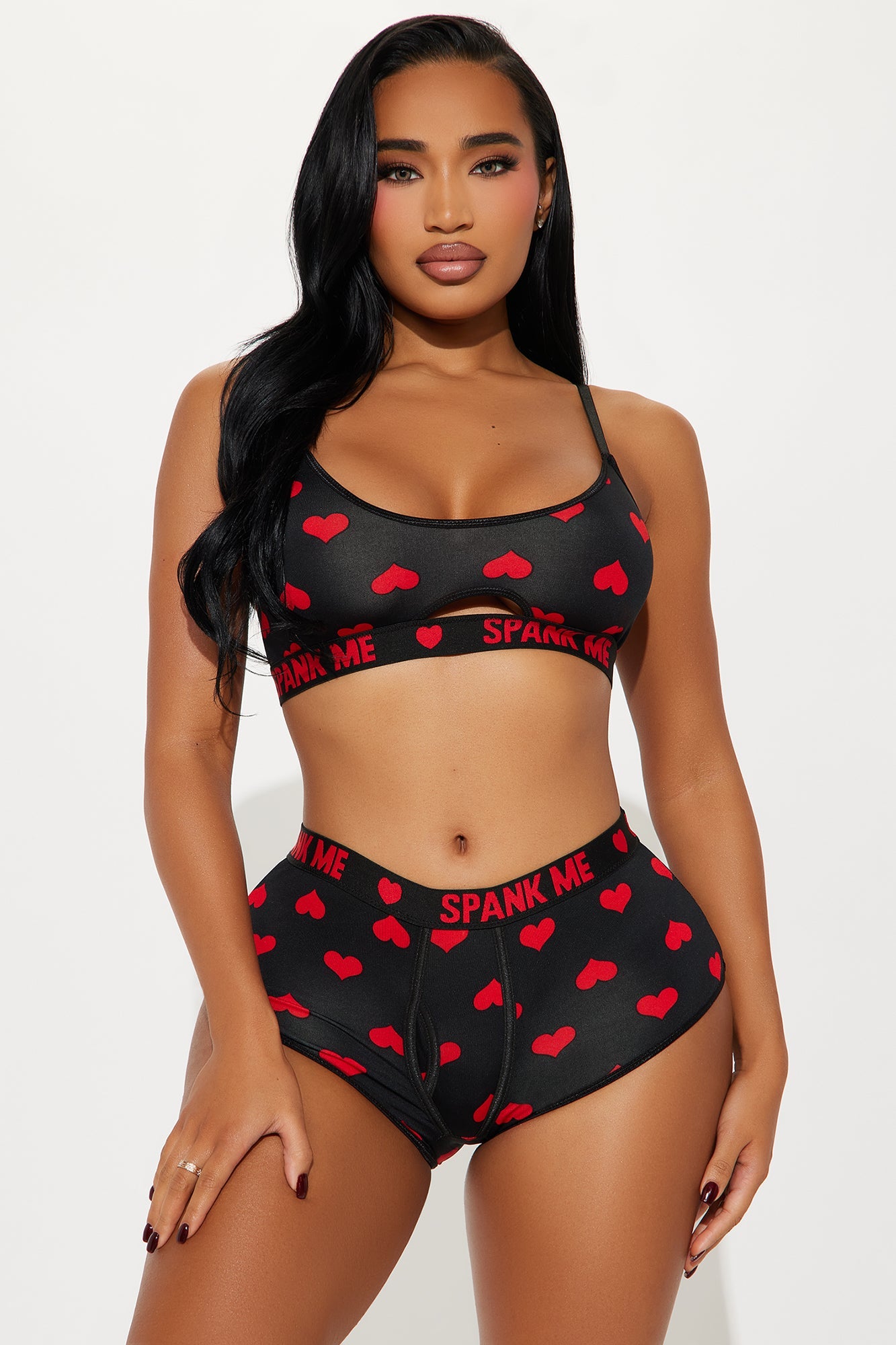 Kayla Heart Breaker Boxer 2 Piece Set - Black/Red