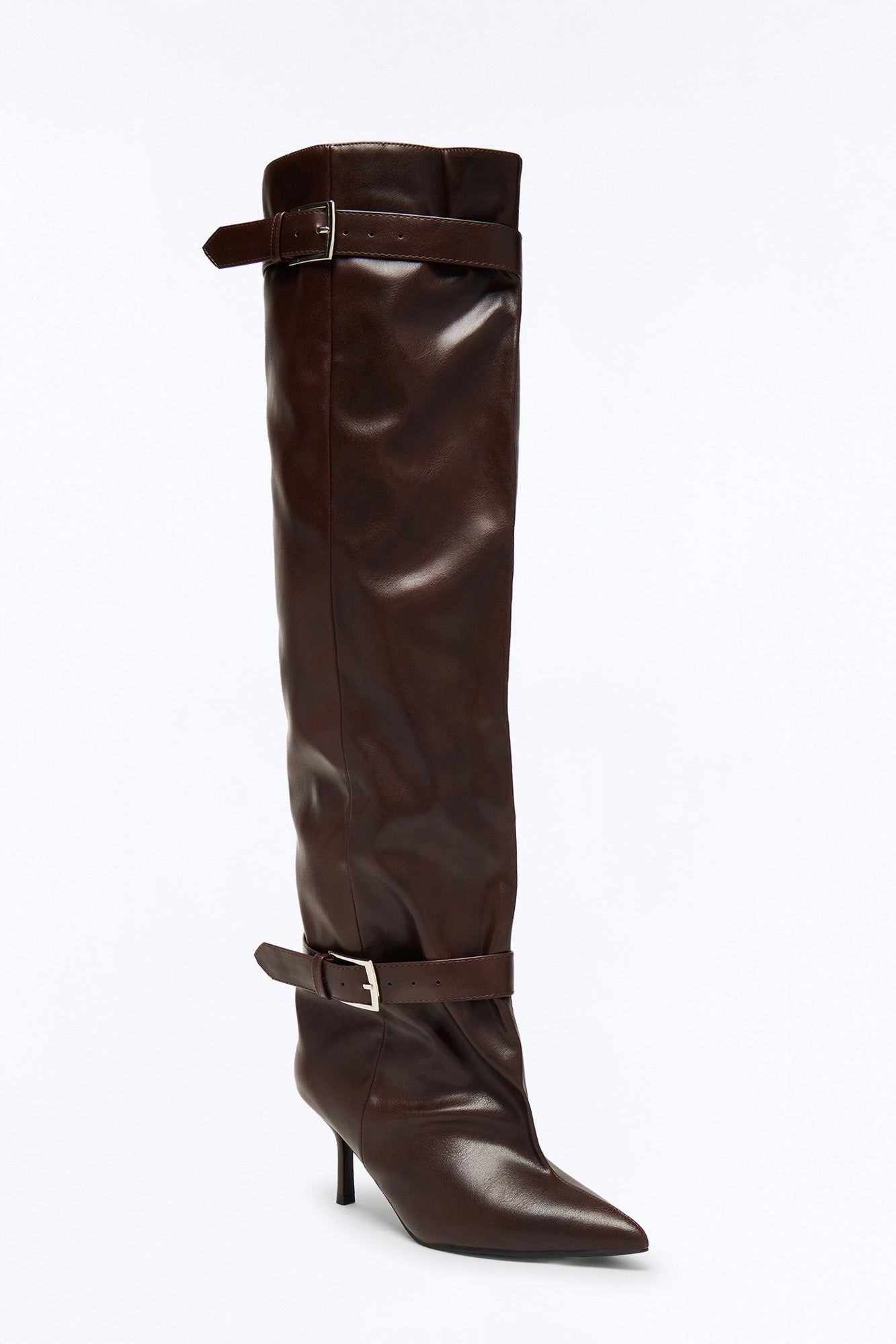 Birger Buckle Thigh High Boots - Brown
