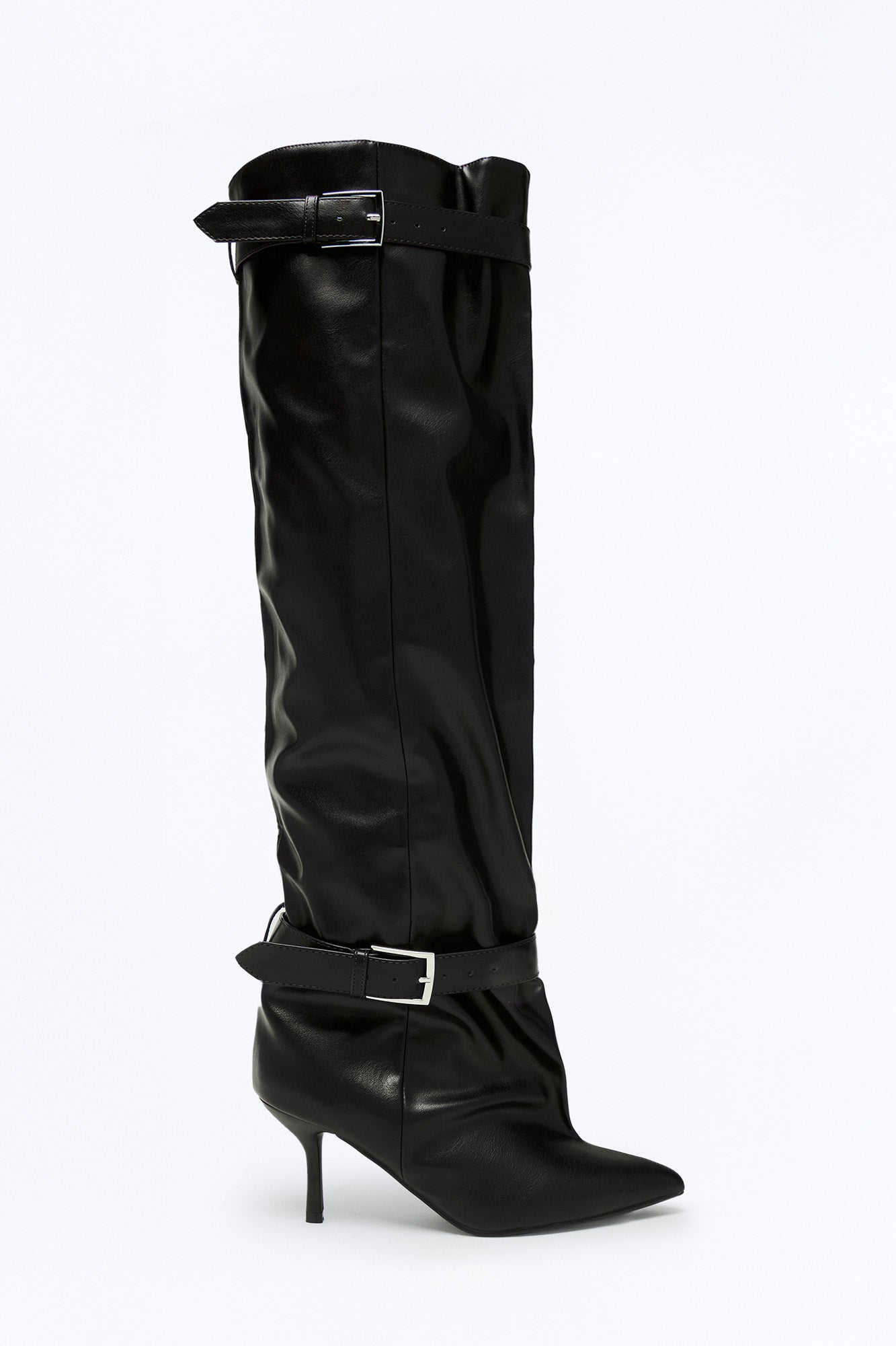 Birger Buckle Thigh High Boots - Black