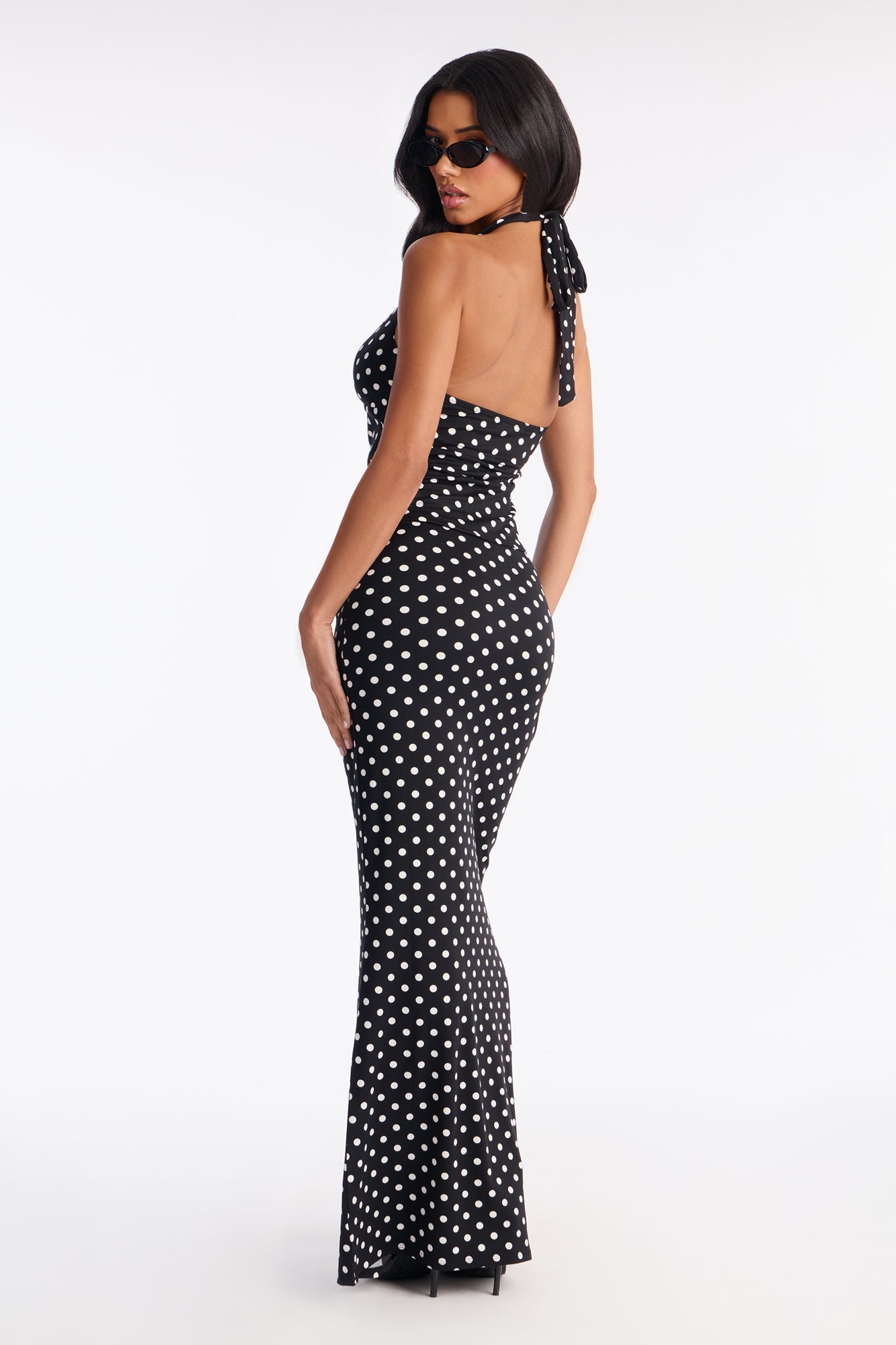 Saylor Polka Dot Halter Top And Maxi Skirt Set - Black/White