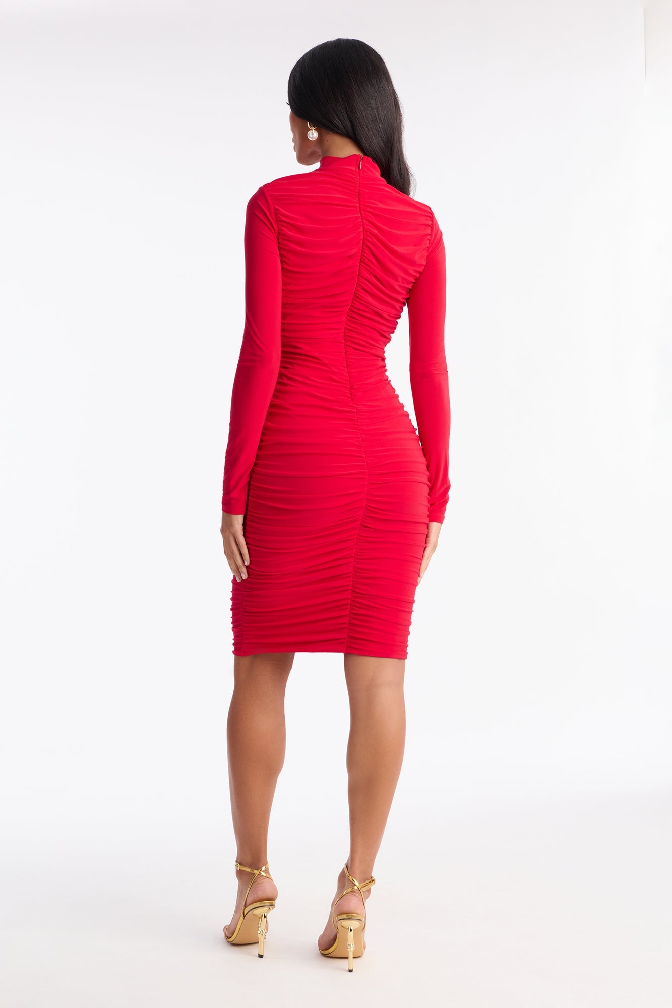 Liliana Ruched Ruffle Midi Dress - Red