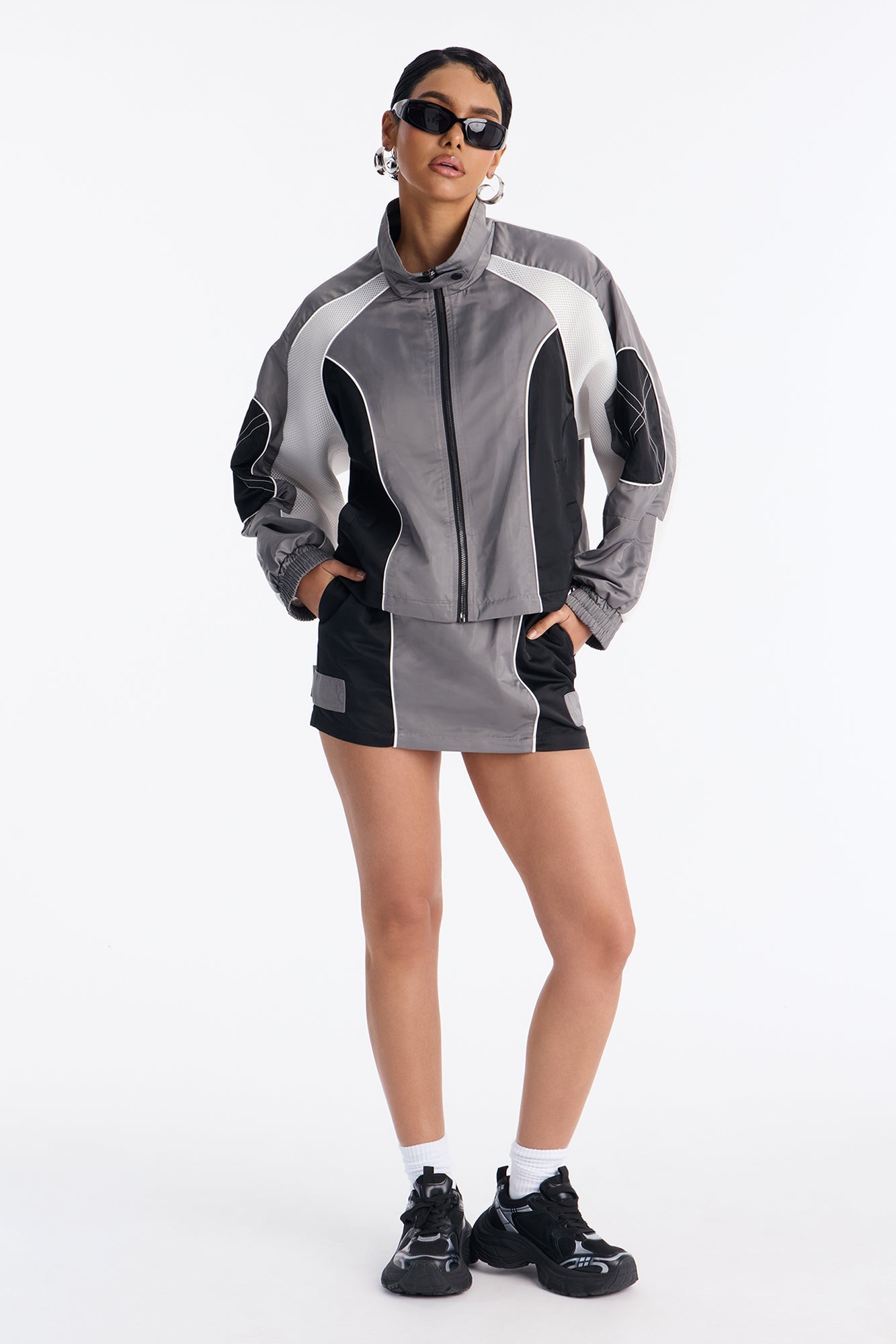 vanna Windbreaker Mini Skirt Set - Grey/combo