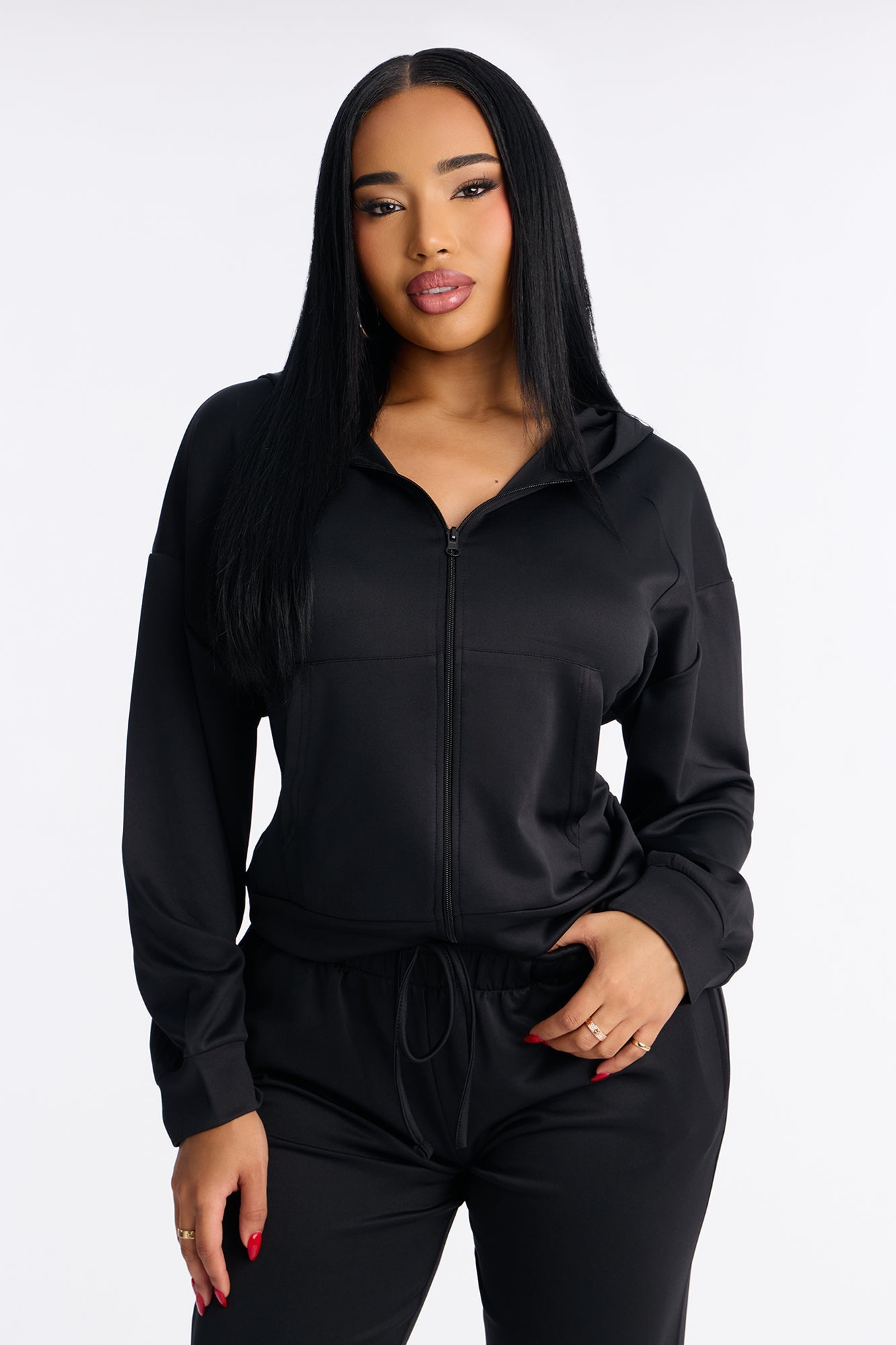 Sophia Scuba Zip Up Jogger Set - Black