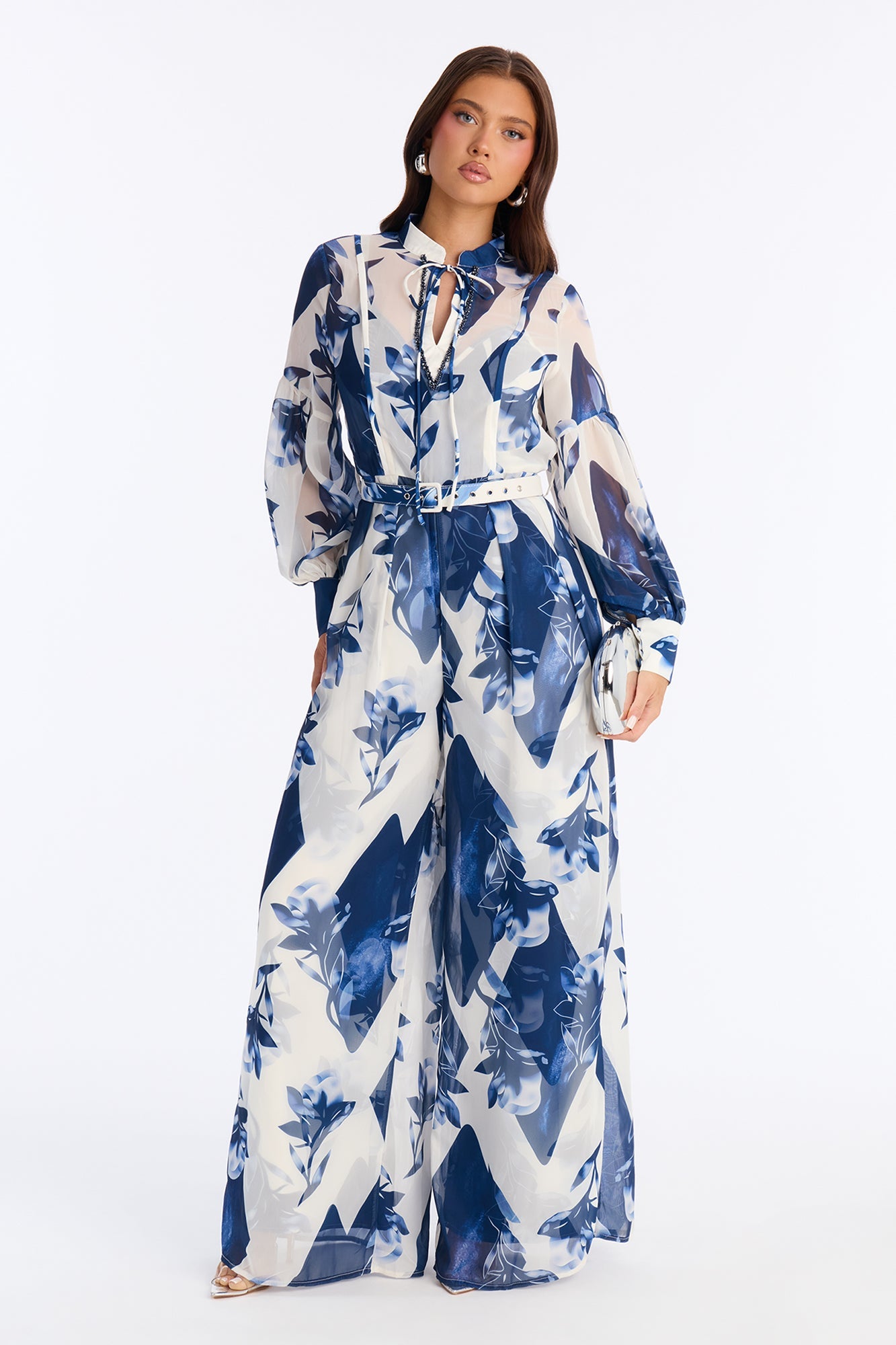 Paula Floral Wide Leg Jumpsuit - Blue