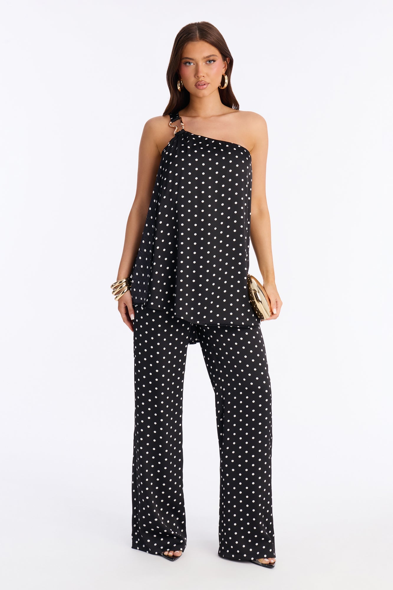 Spot On Satin Wide Leg Jumpsuit - Black
