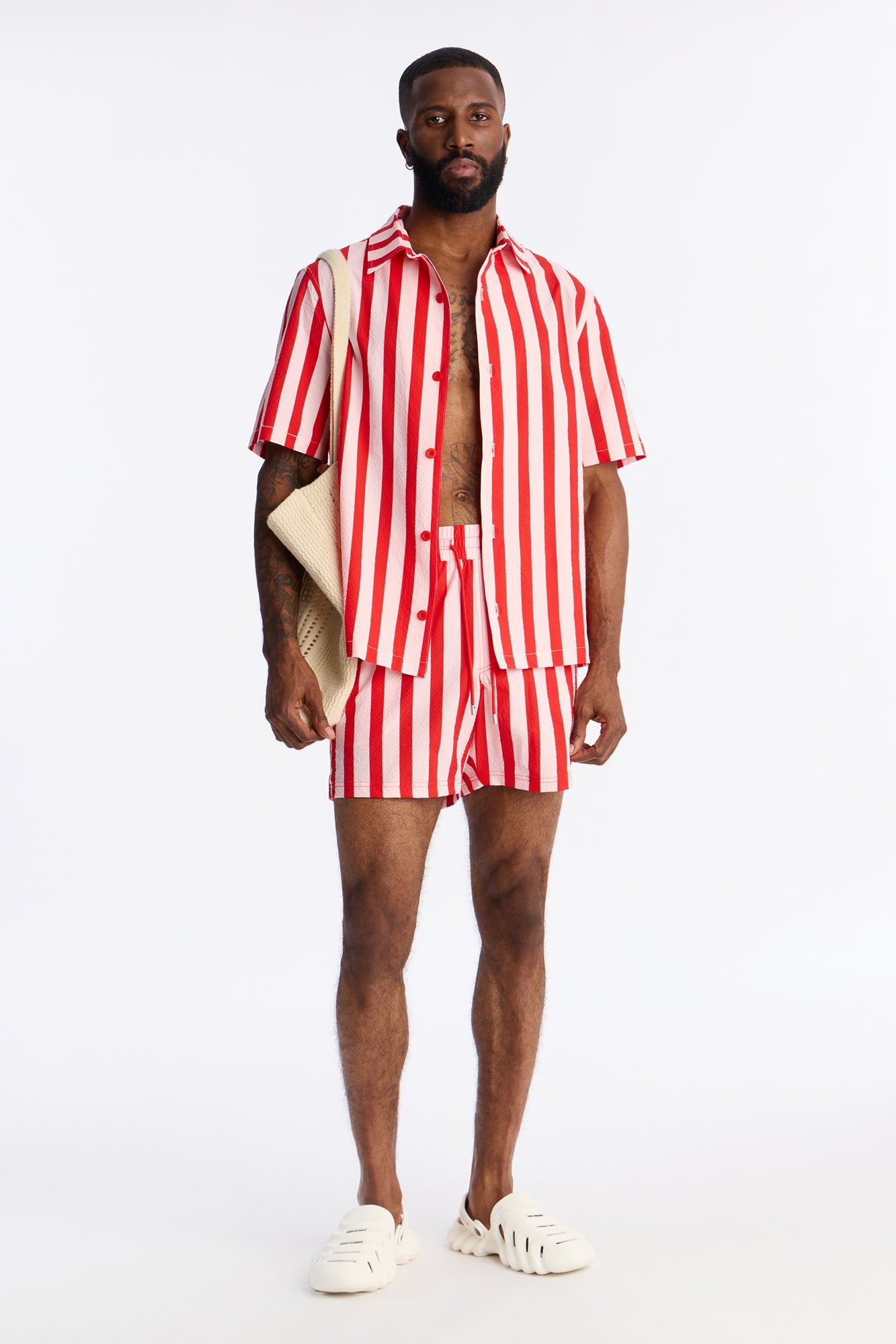 Striped Party Seersucker Swim Trunk 6″ - Red