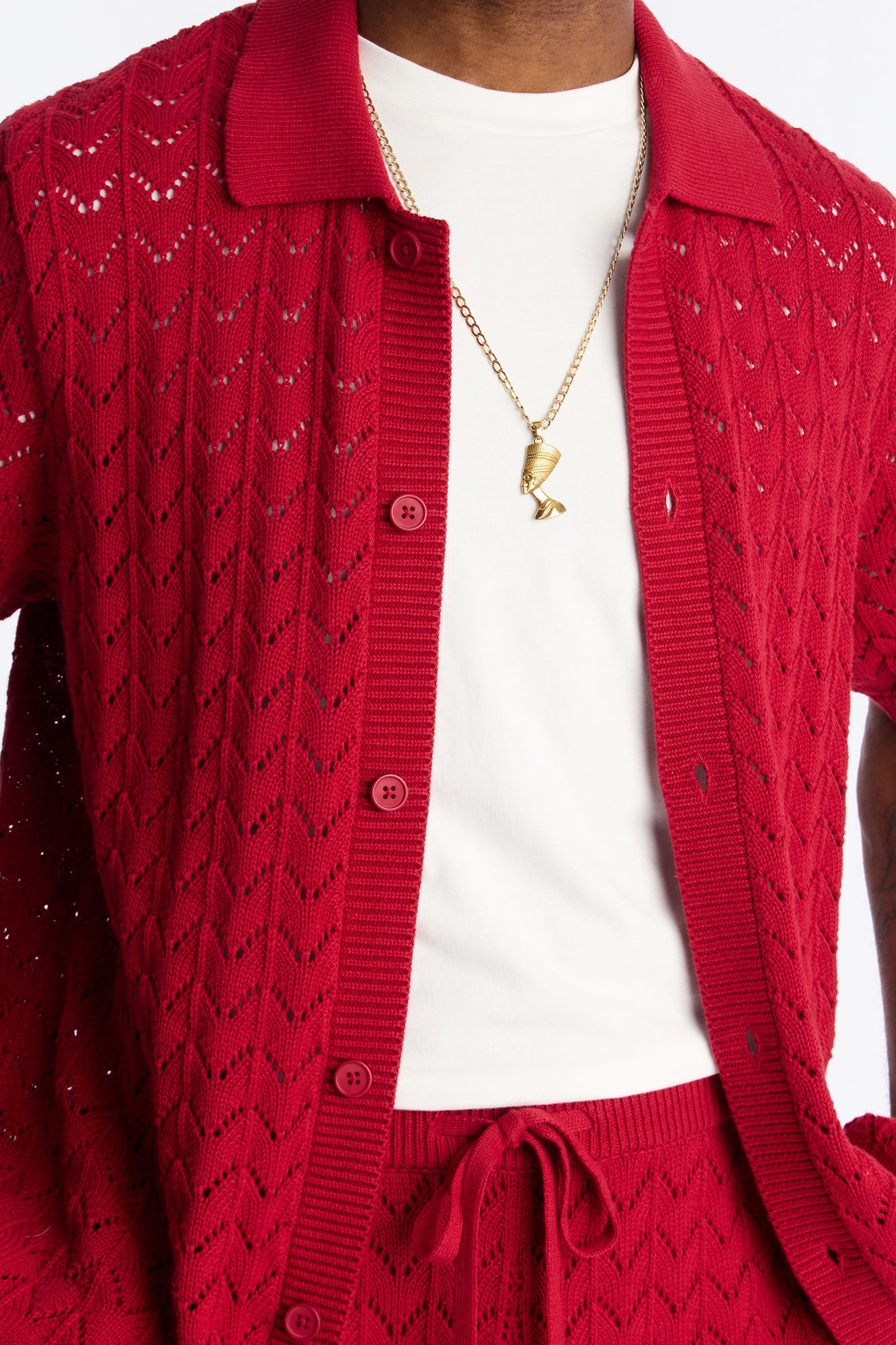 Waterfall Texture Open Knit Shirt - Burgundy