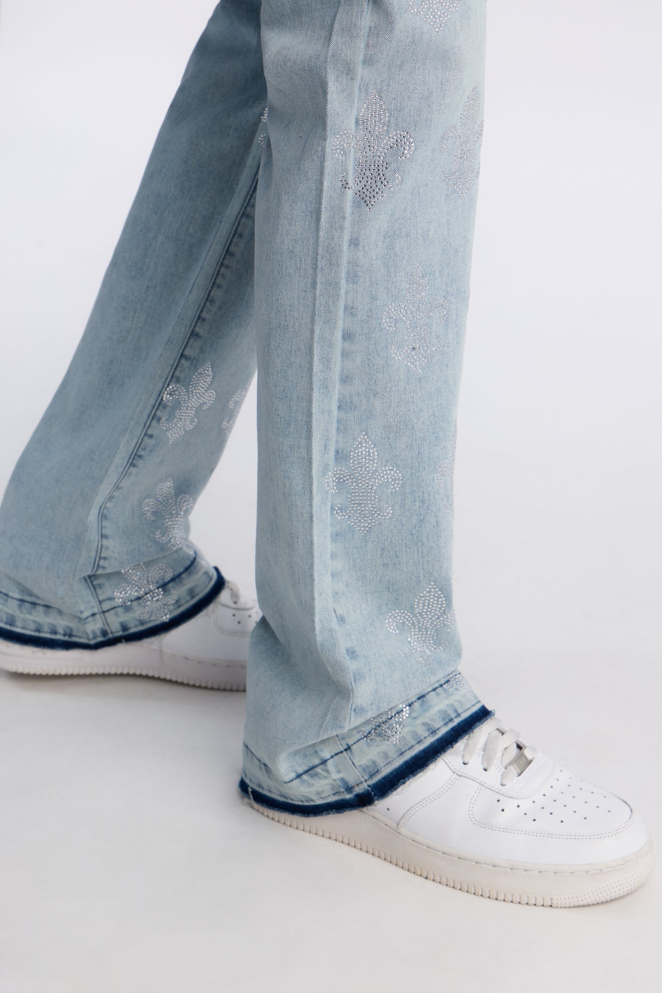 Stacked Skinny Flare Street Monarch Jeweled Jean - Light Wash