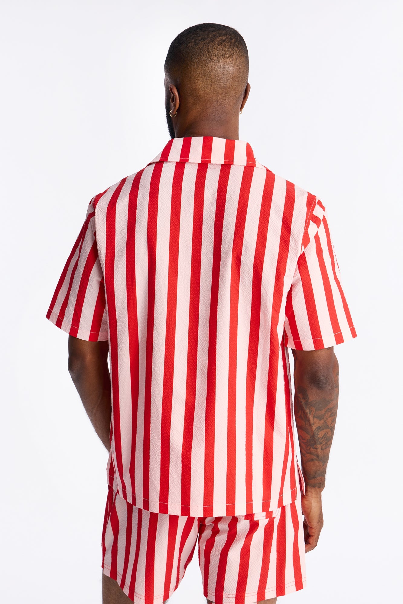 Striped Party Seersucker Button Up Shirt - Red