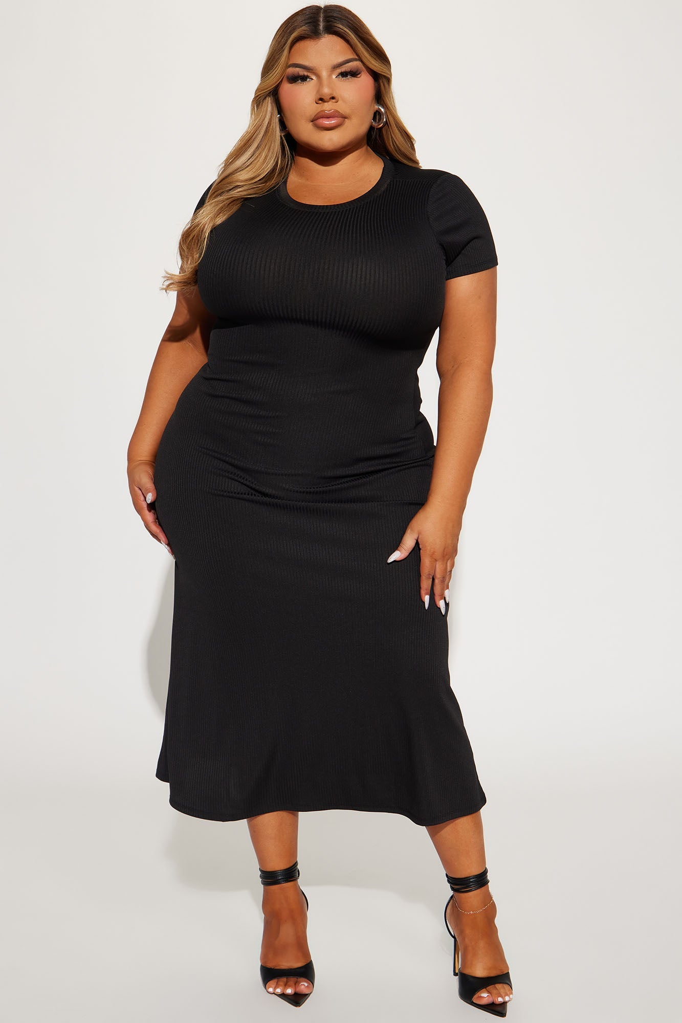 Madison Ribbed Midi Dress - Black