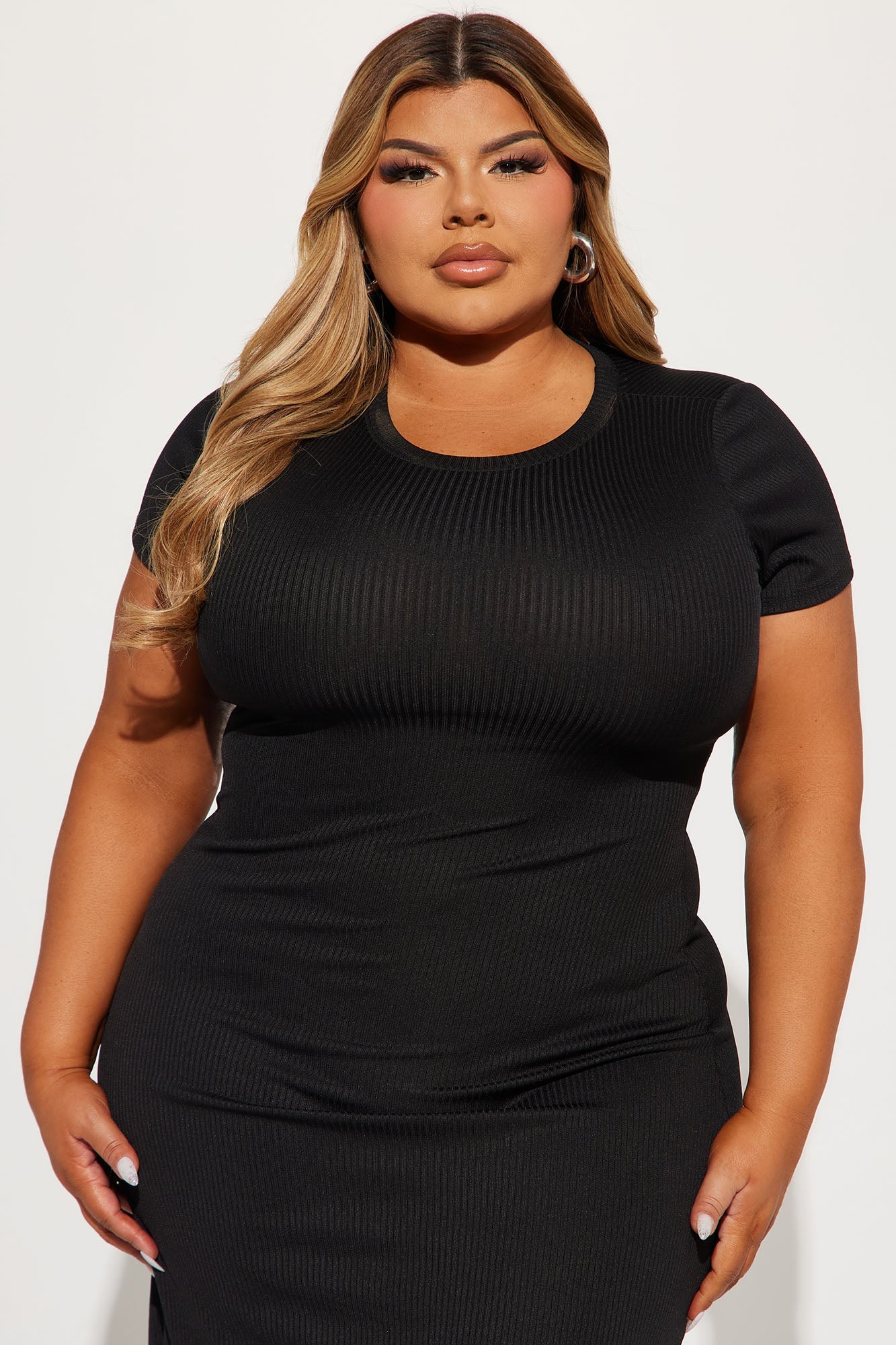 Madison Ribbed Midi Dress - Black