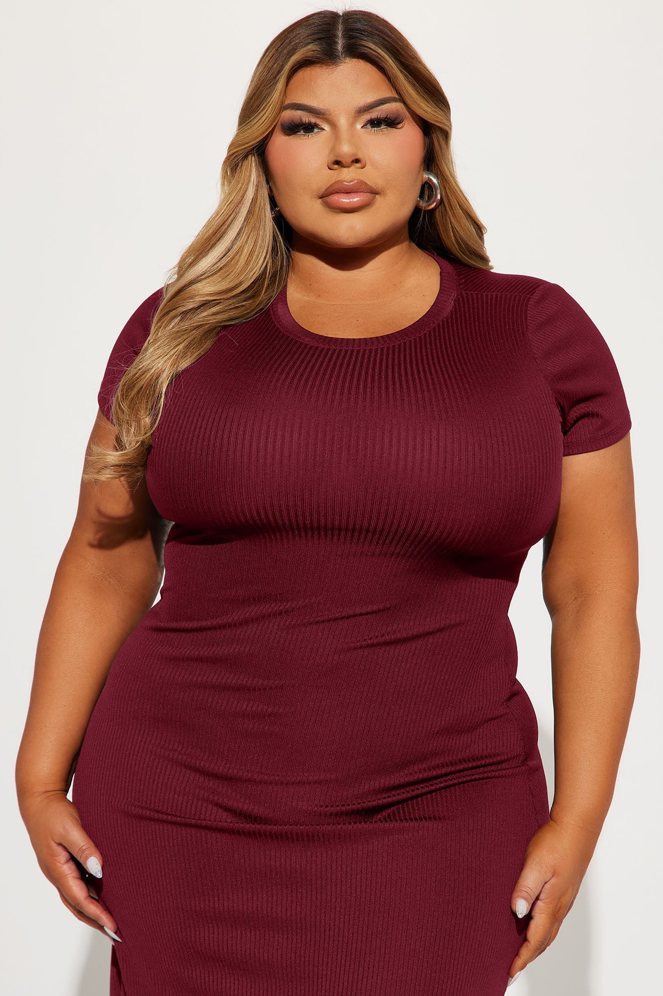 Madison Ribbed Mini Dress - Wine