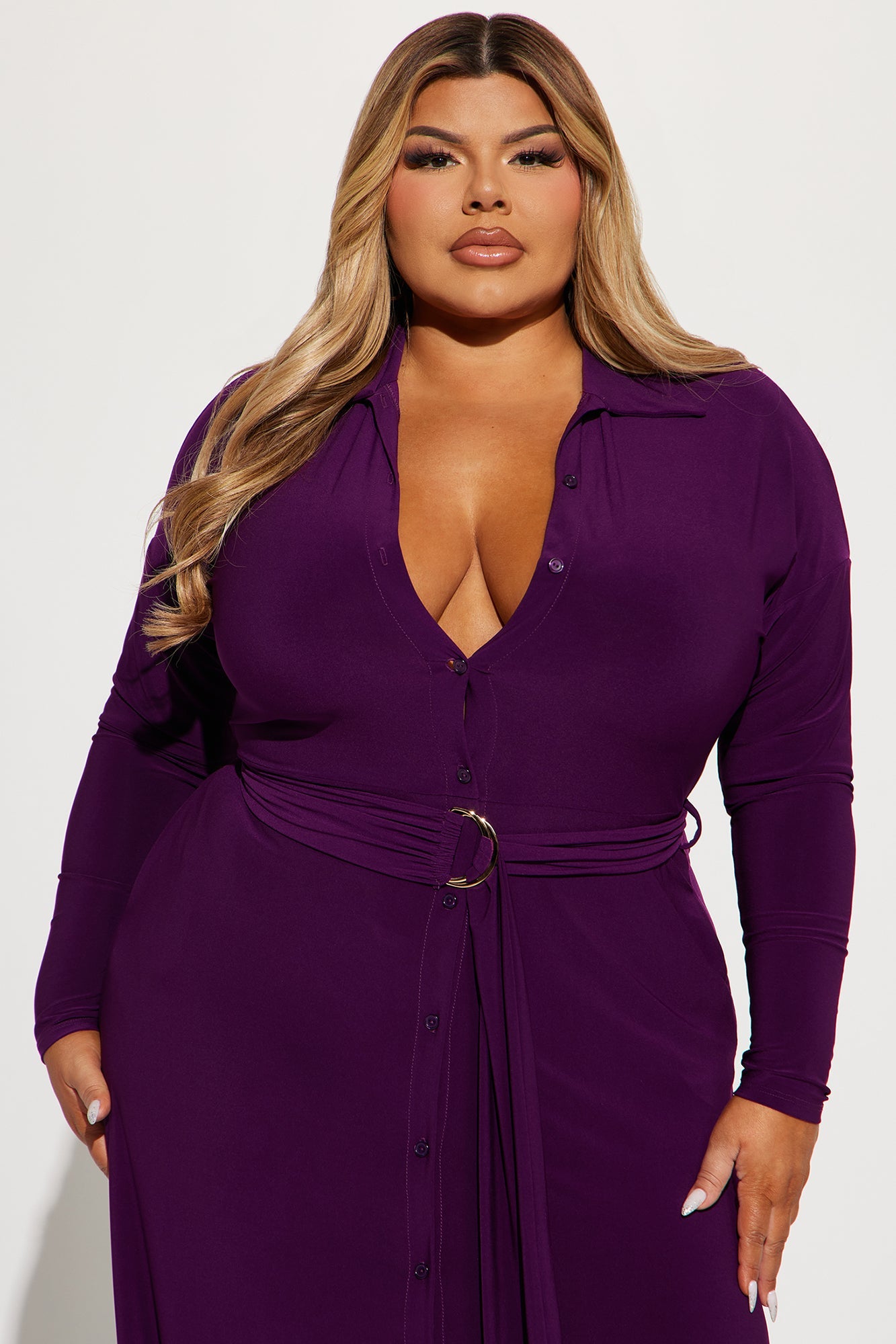 Amelia Belted Maxi Dress - Eggplant