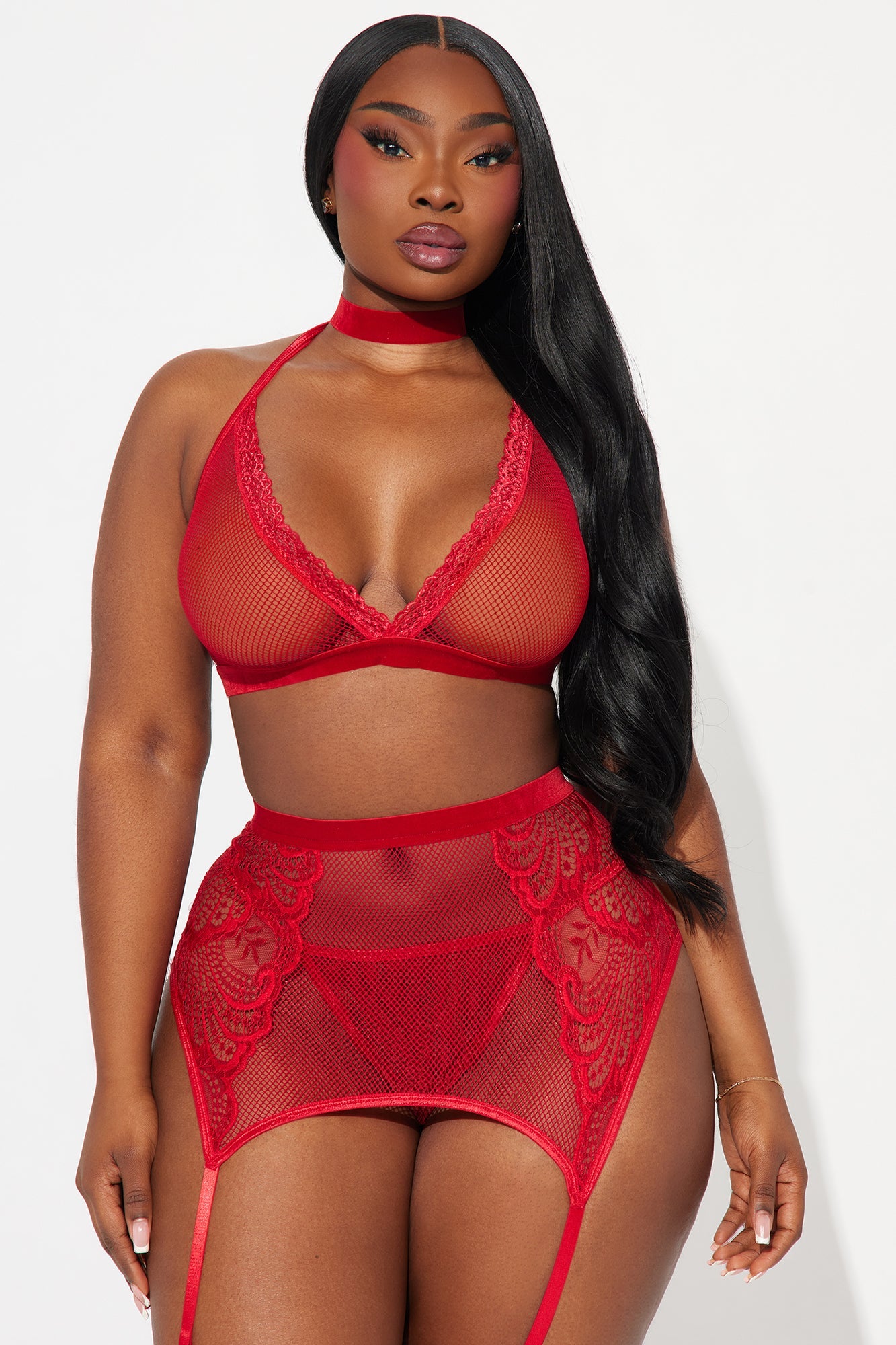 Knock On My Door Lace 3 Piece Set - Red