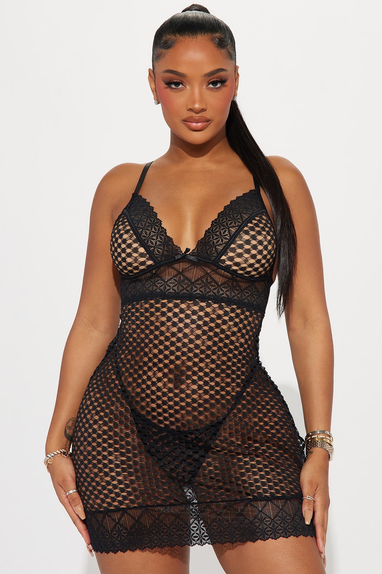 Love Your Mystery Lace Chemise - Black