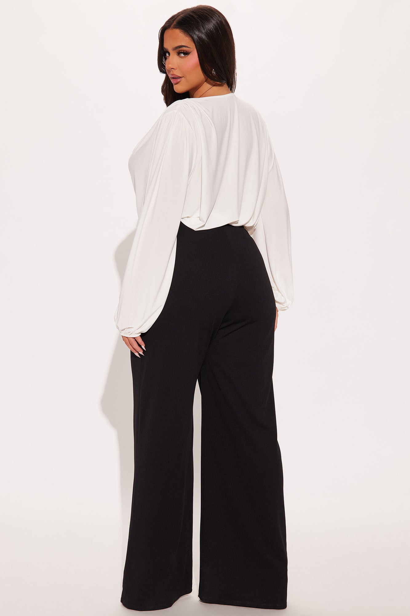 Maria Deep V Jumpsuit - White/Black