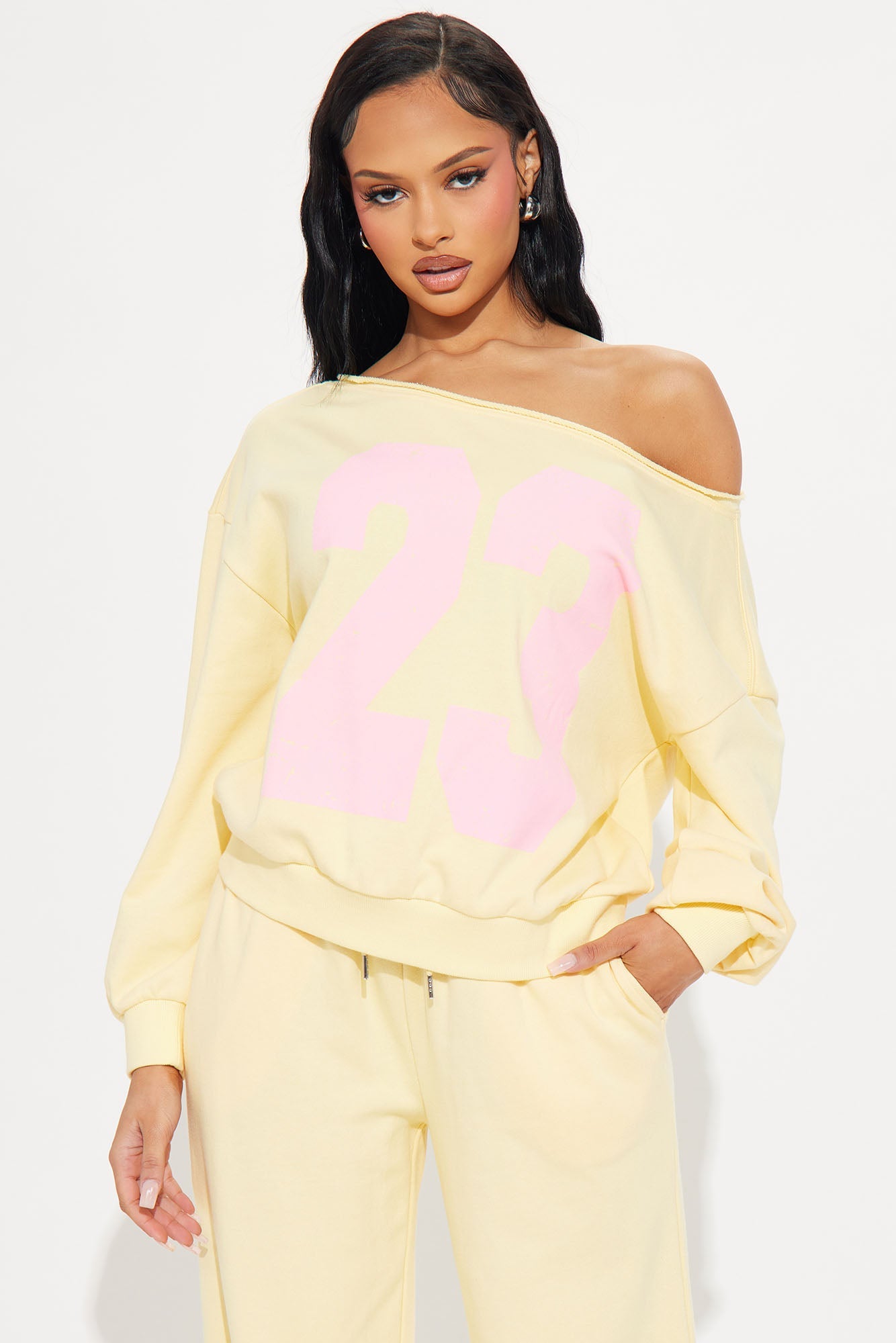 23 Off Shoulder Sweatsuit Set - Yellow