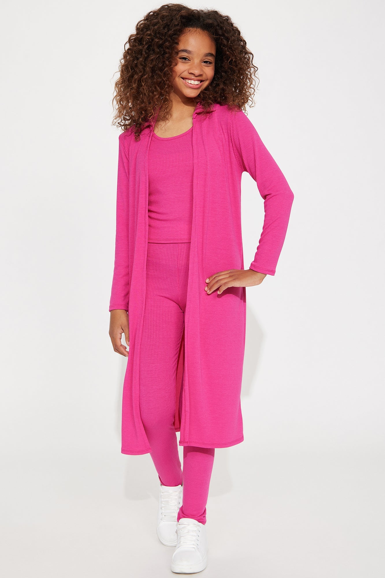 Mini Just Relax 3 Piece Ribbed Legging Set II - Fuchsia