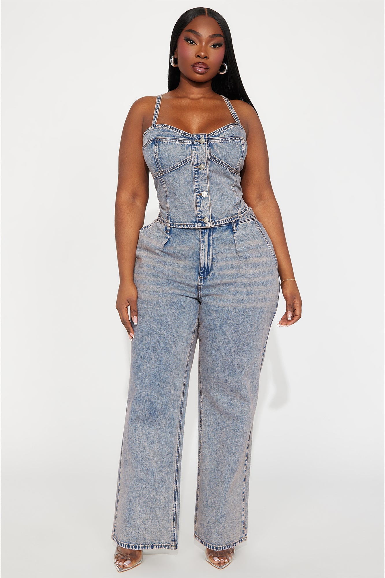Cassie Denim Pant Set - Vintage Wash