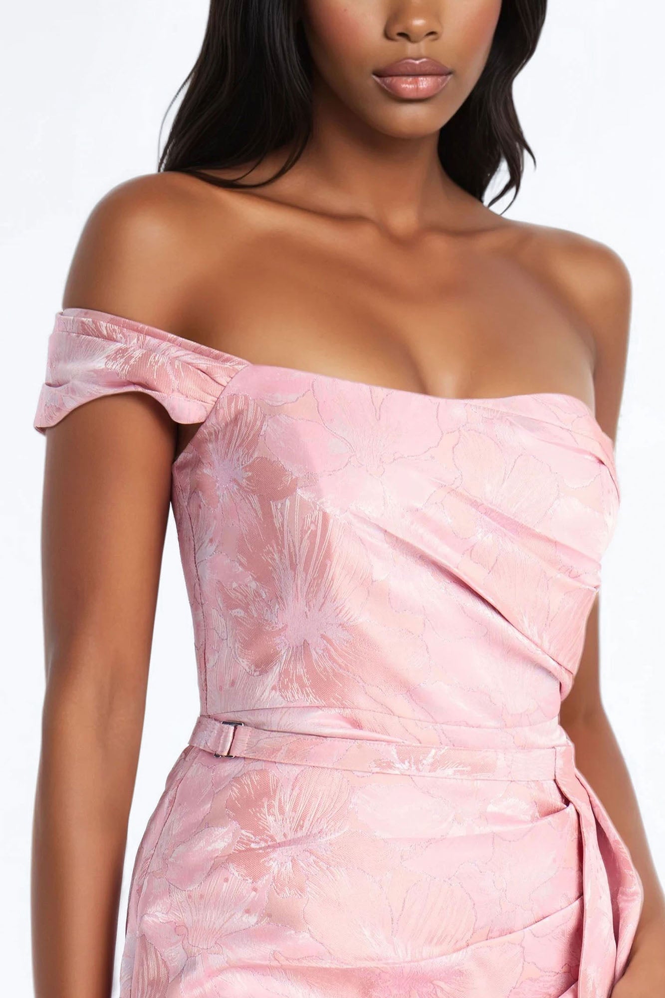 Isabella Removable Train Jacquard Mini Dress - Pink