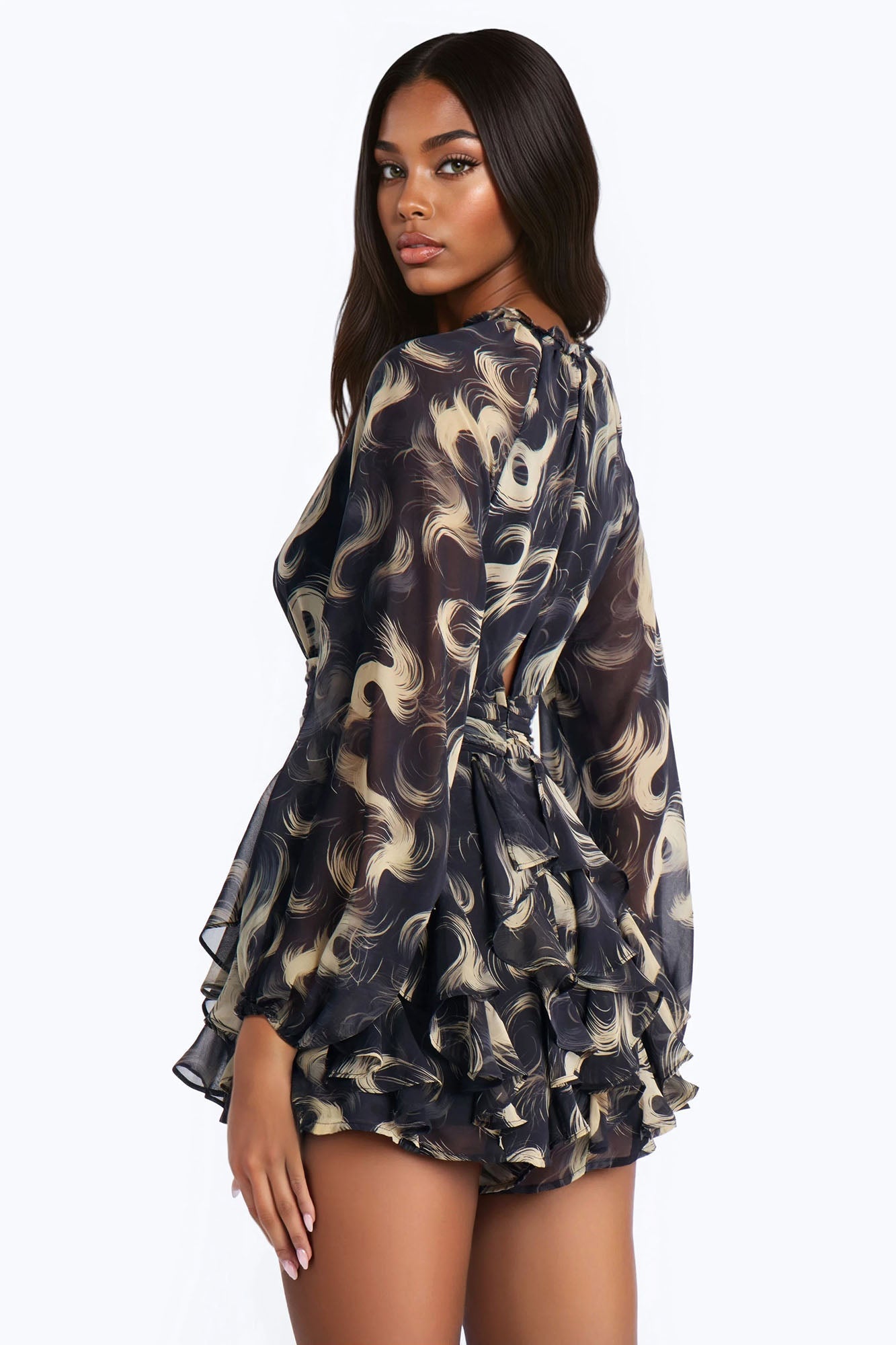 Dark Mirage Ruffle Romper - Black/combo