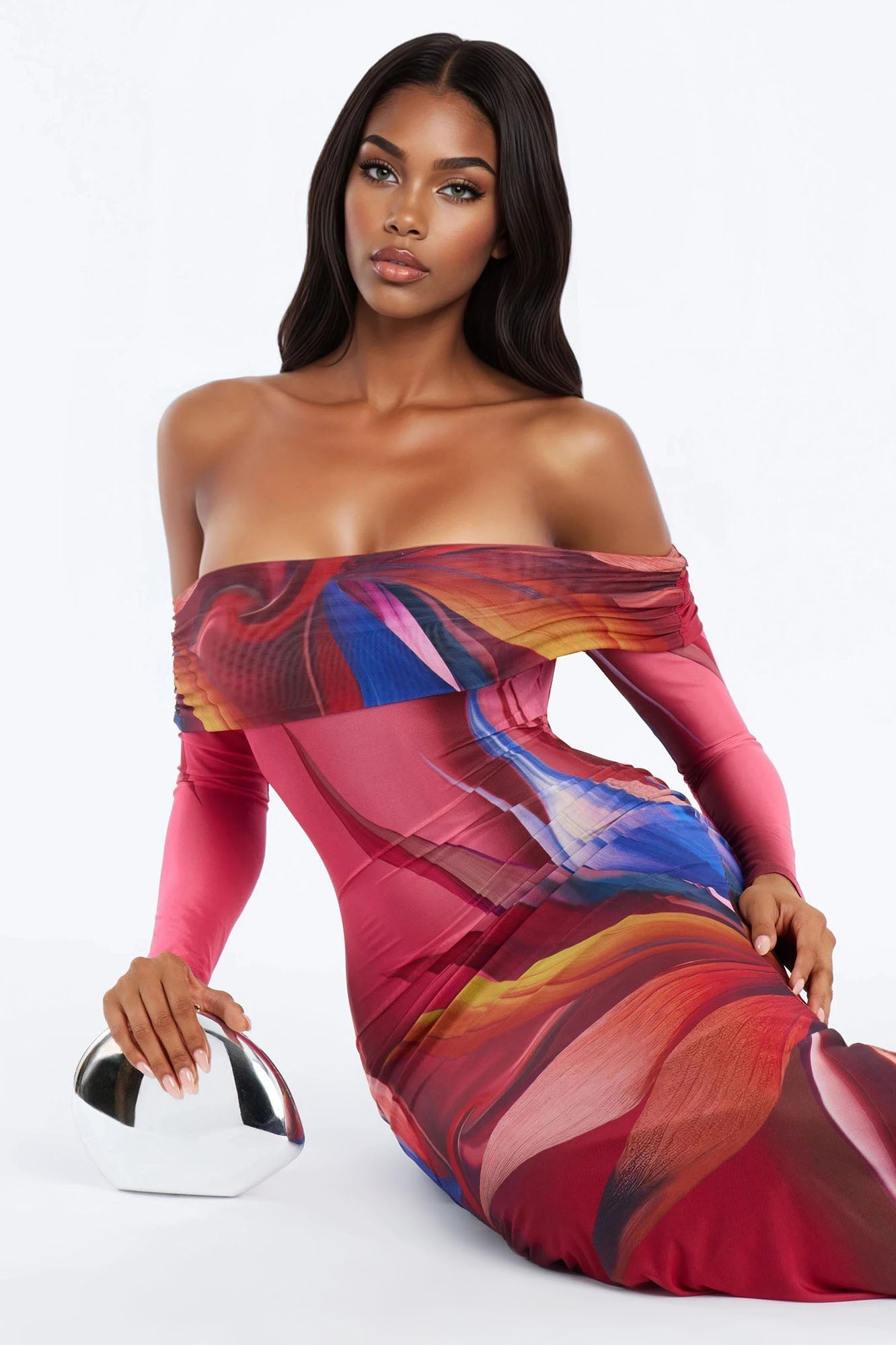 Jennifer Abstract Mesh Maxi Dress - Pink/combo