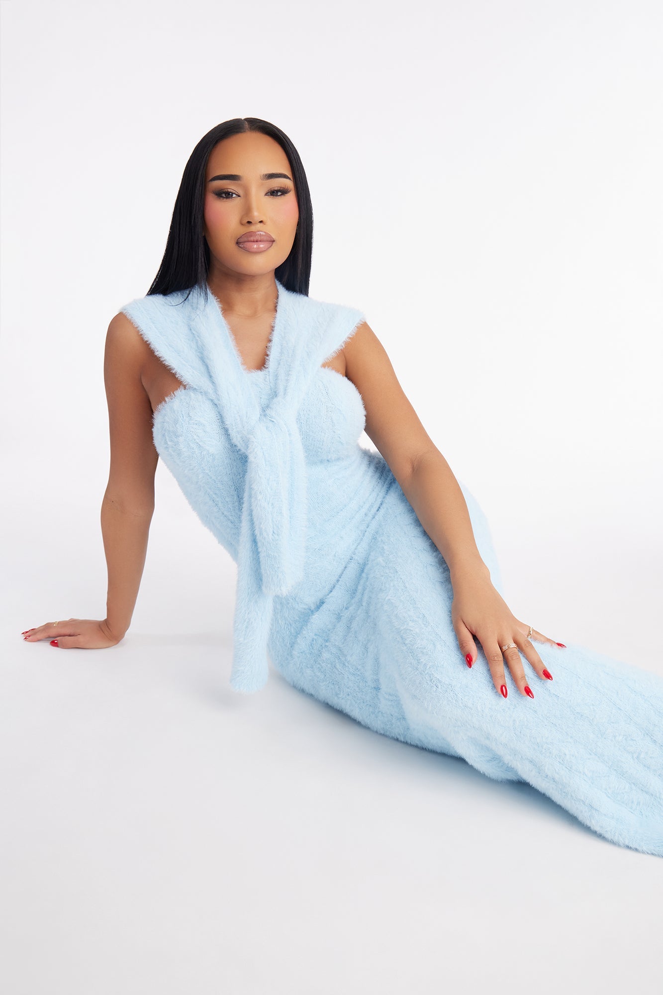 Good Vibes 2 Piece Sweater Maxi Dress Set - Light Blue