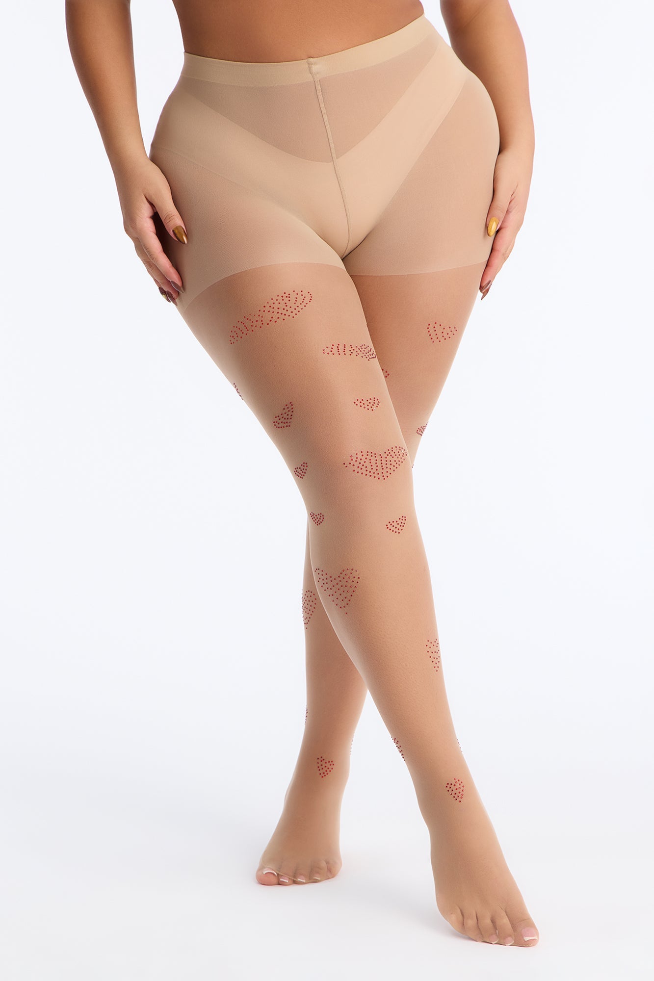 Heart Me Down Sheer Rhinestone Heart Tights - Nude