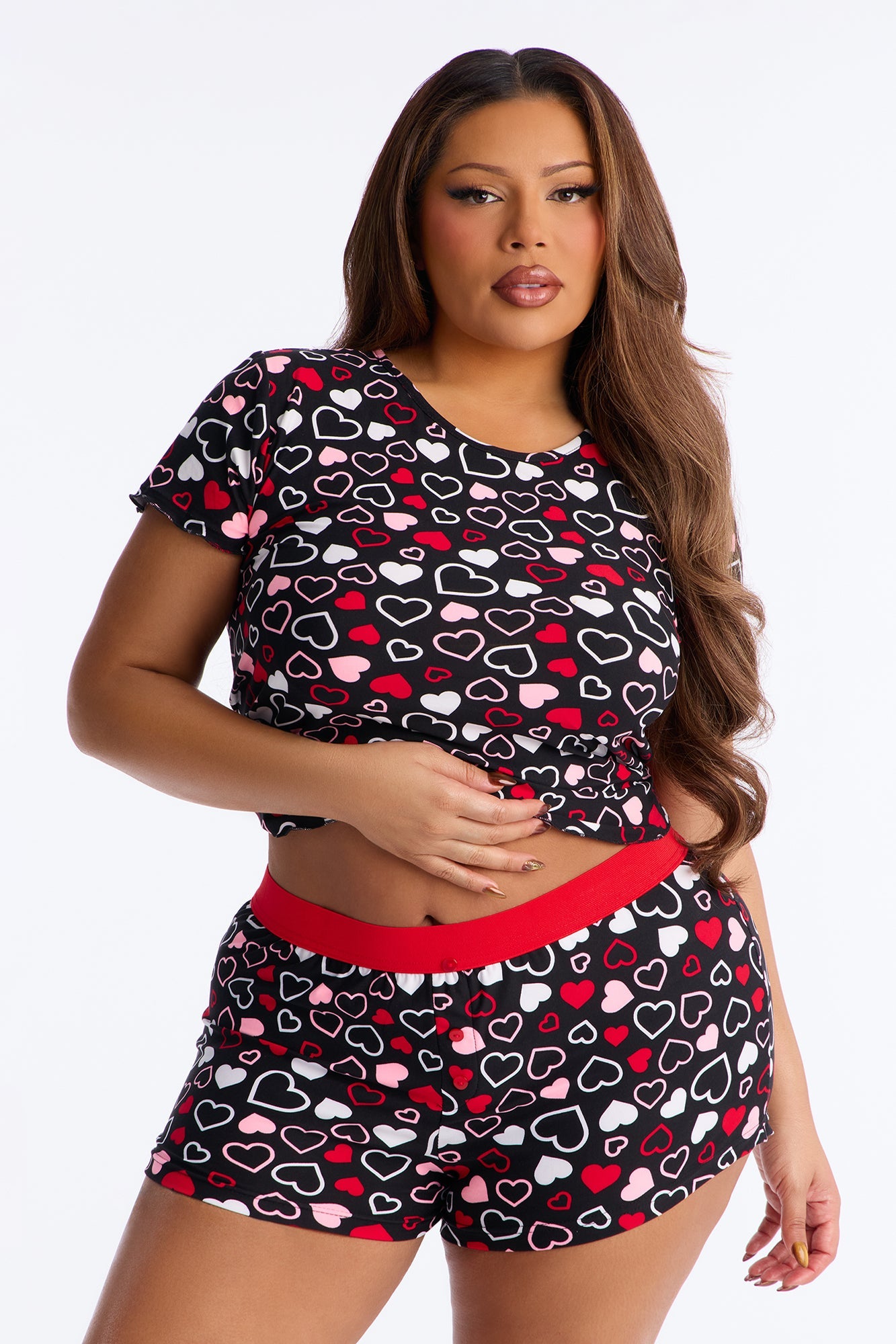 Always Love You Short Sleeve PJ Boxer Short Set - Black/combo