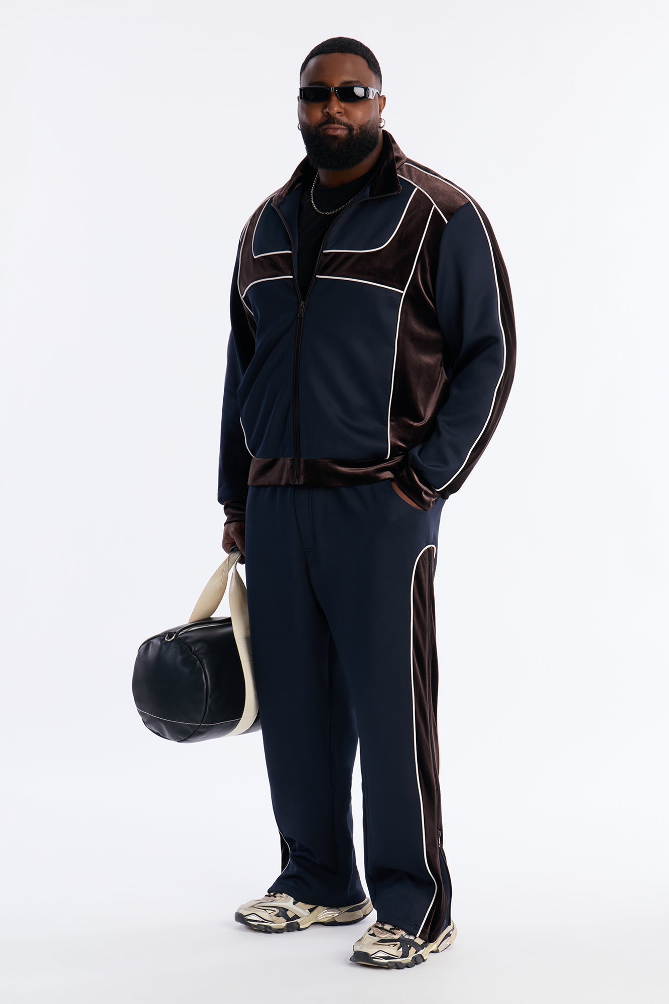 Relaxed Lexington Funnel Neck Velour Track Jacket - Navy