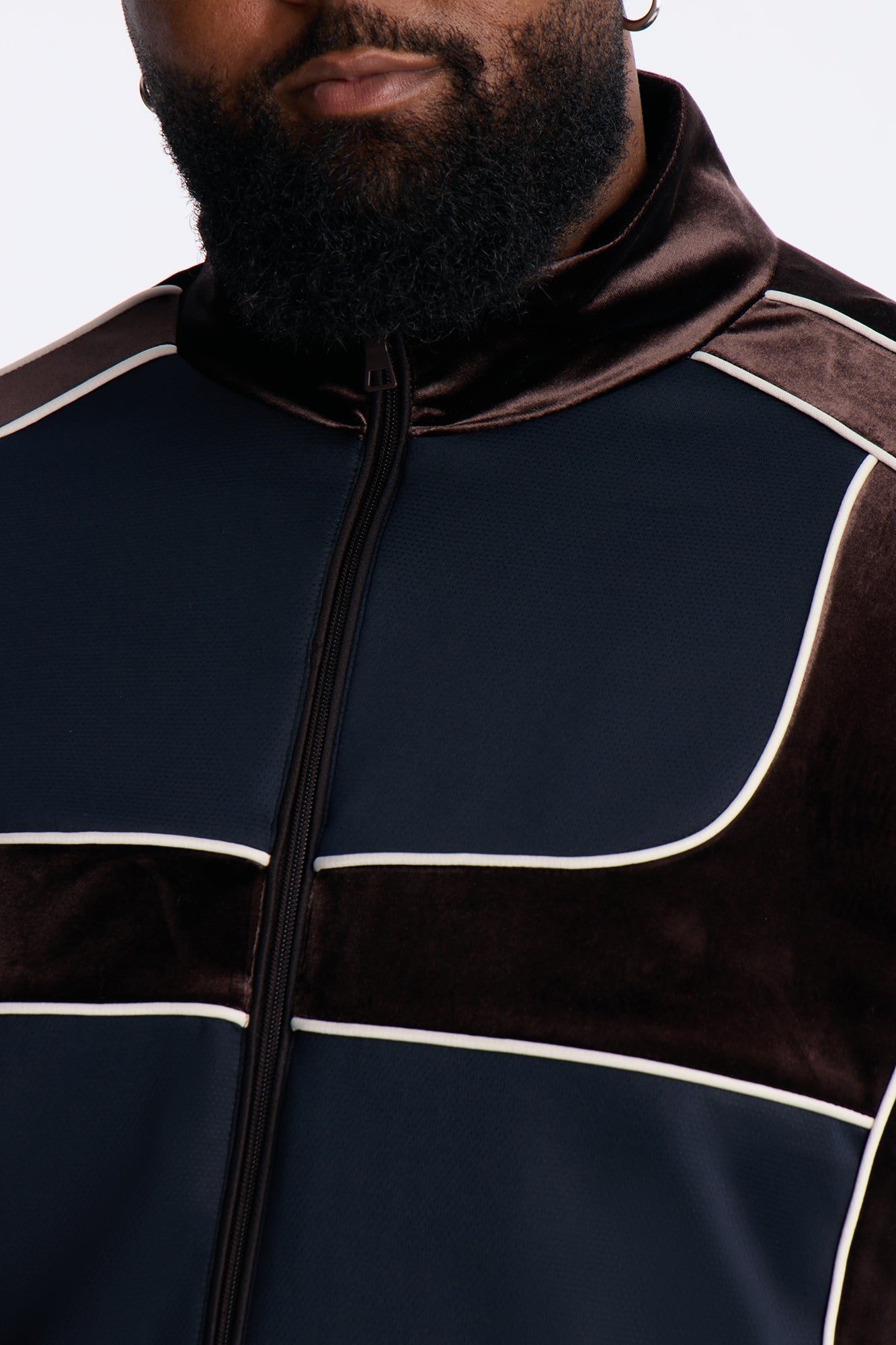 Relaxed Lexington Funnel Neck Velour Track Jacket - Navy