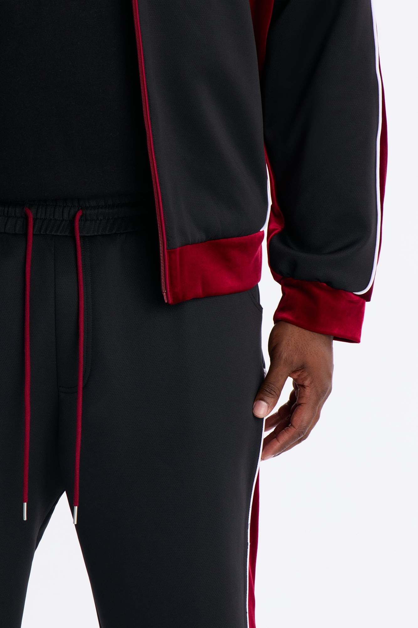 Slim Lexington Velour Side Track Pant - Burgundy