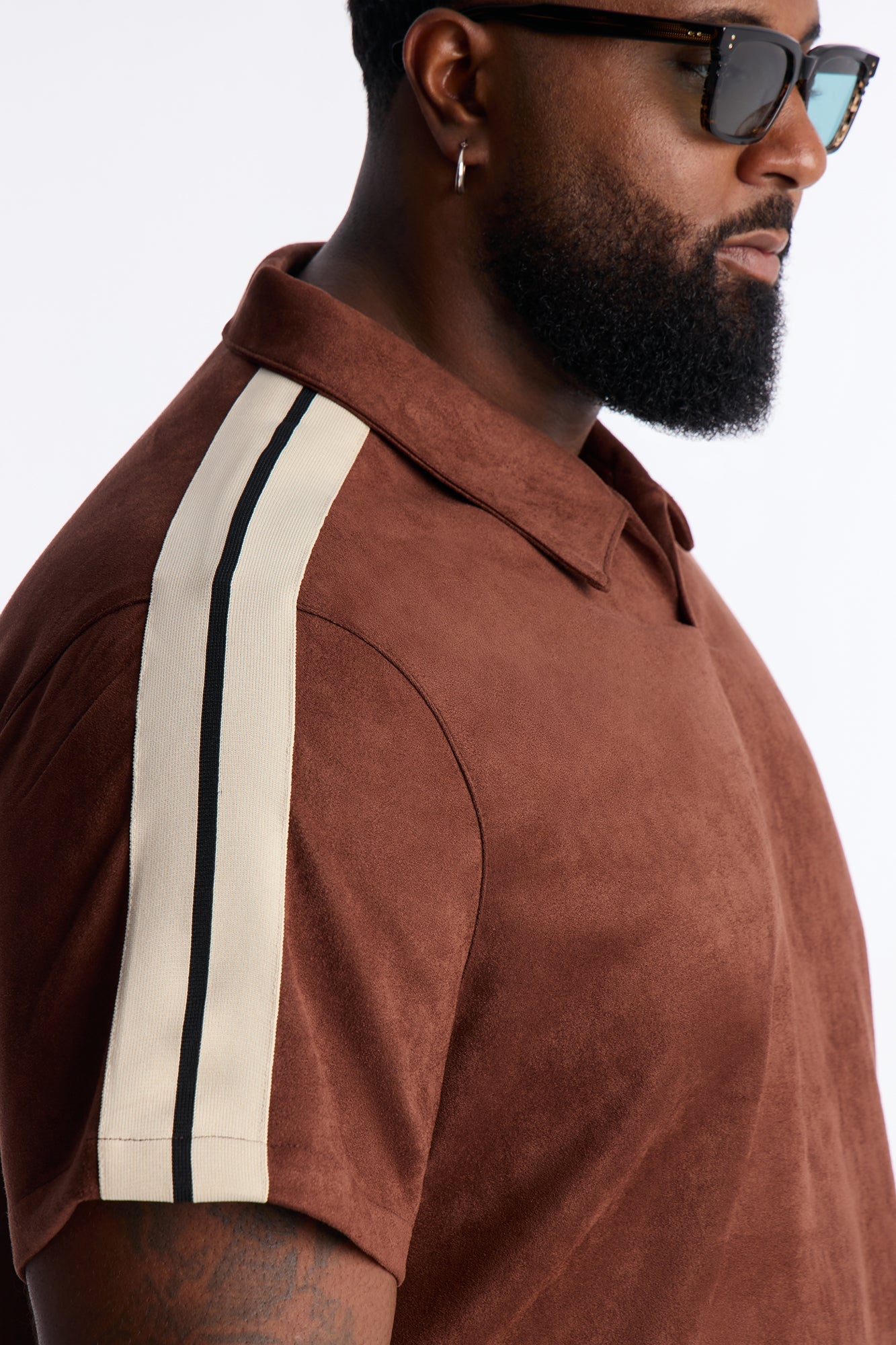 Faux Suede Short Sleeve Tee - Brown