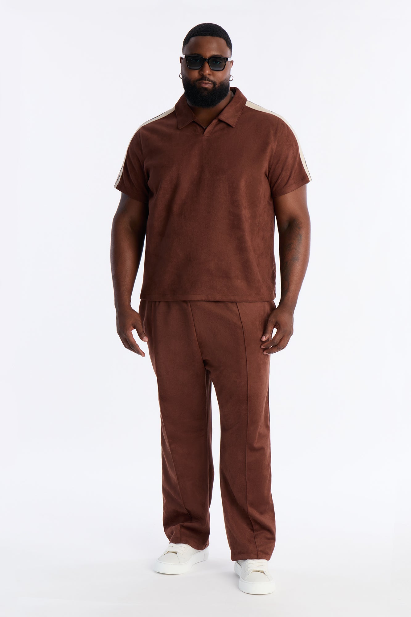 Straight Faux Suede Pant - Brown