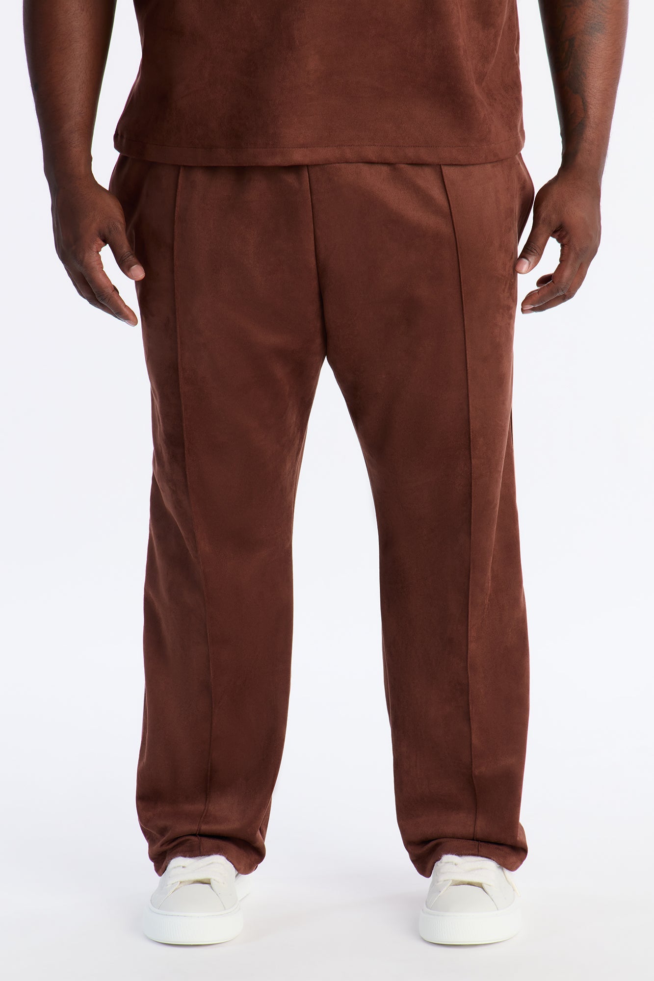 Straight Faux Suede Pant - Brown