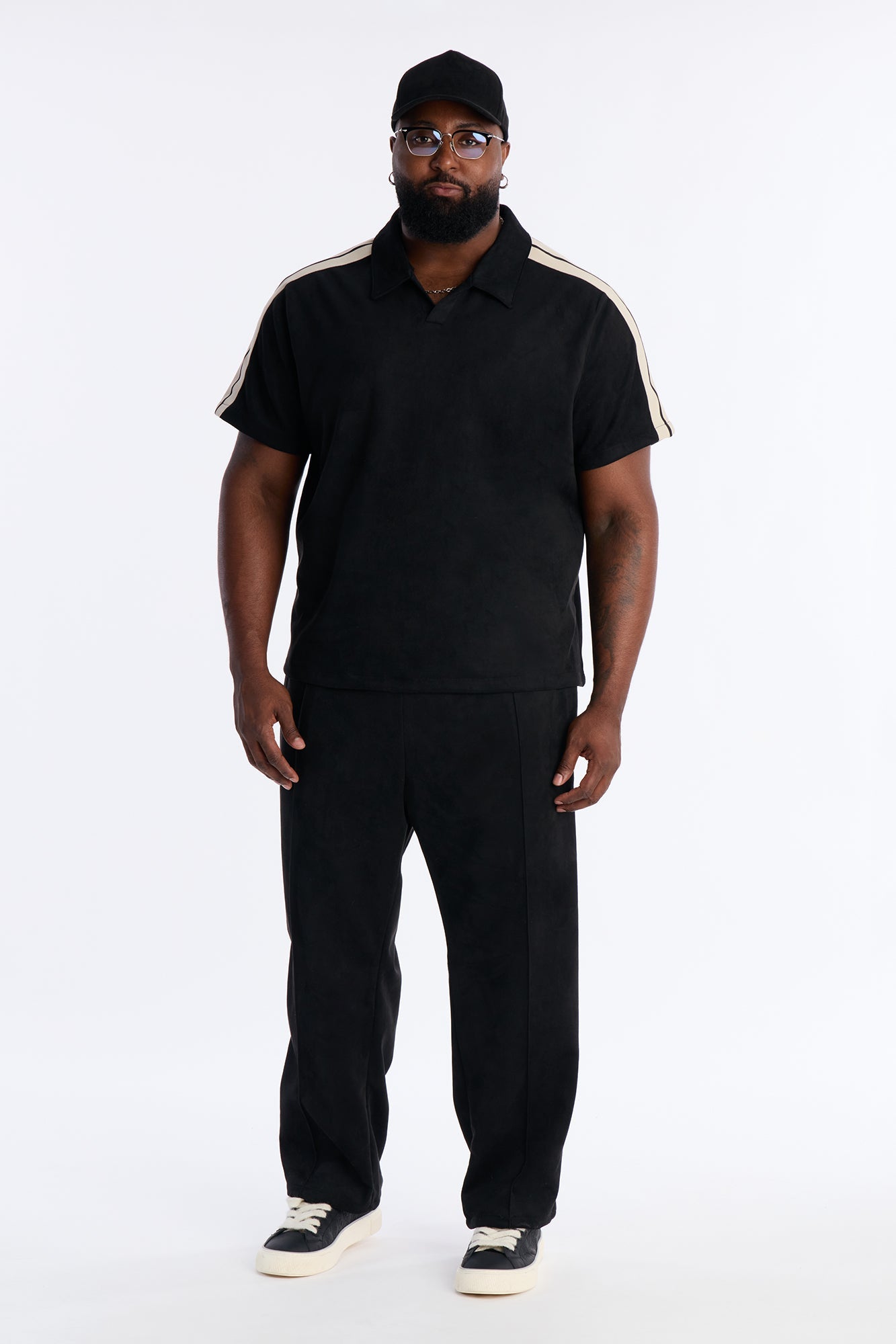 Faux Suede Short Sleeve Tee - Black