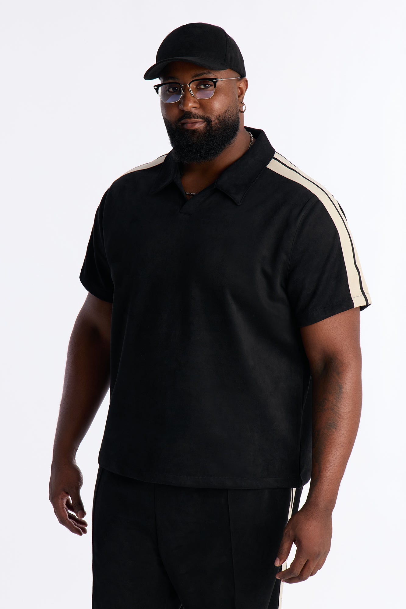 Faux Suede Short Sleeve Tee - Black