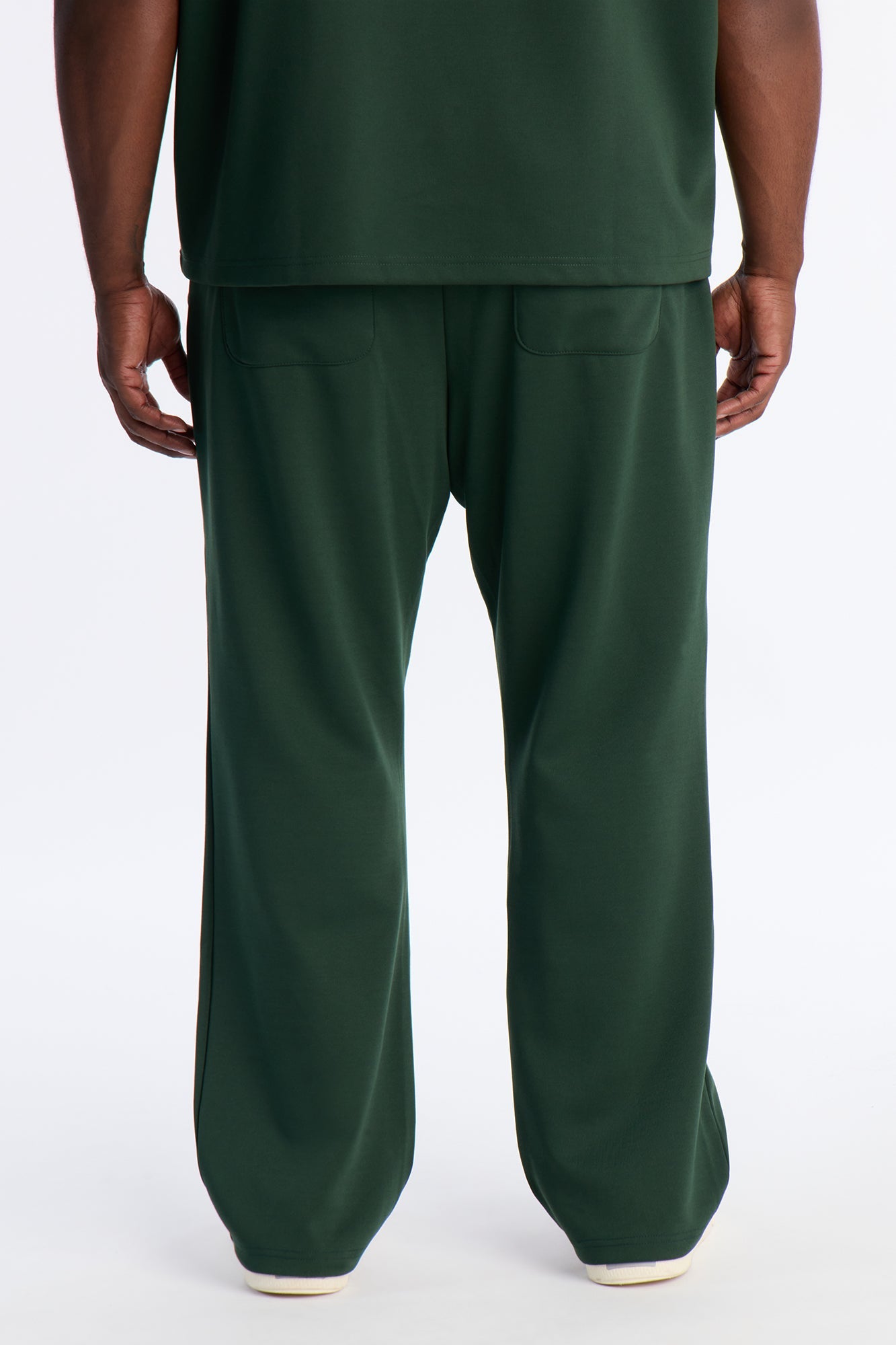 Structured Fleece Pintuck Slim Flare Sweatpants - Green