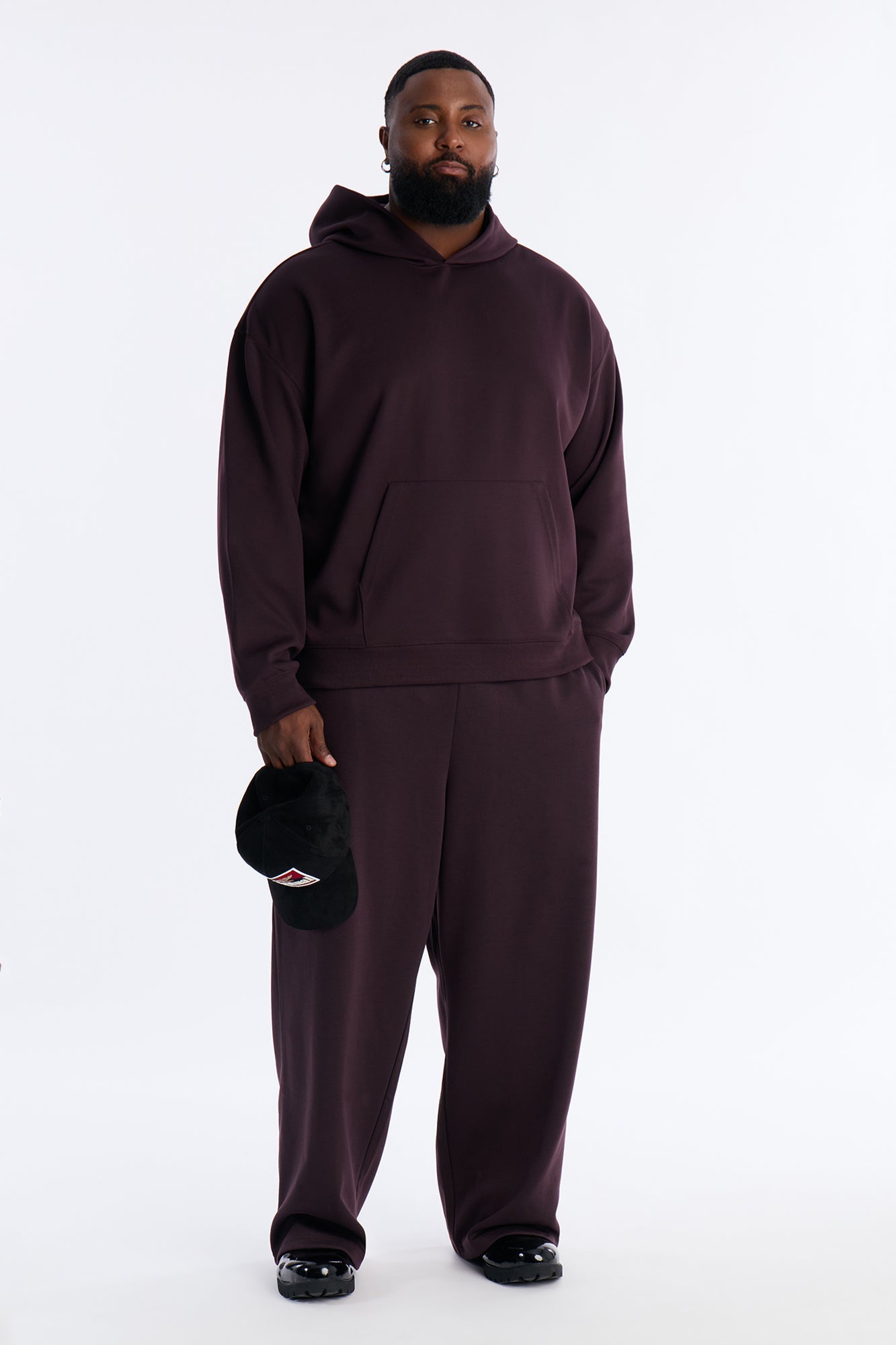 Structured Fleece Wide Leg Sweatpants - Plum
