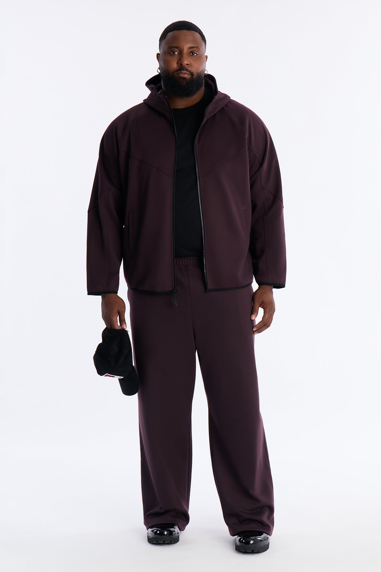 Structured Paneled Fleece Zip UP Hoodie - Plum