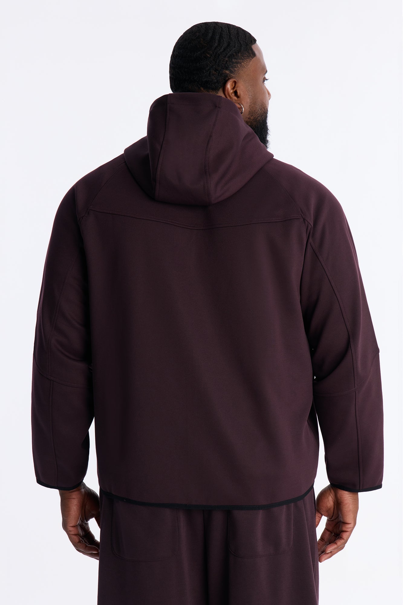 Structured Paneled Fleece Zip UP Hoodie - Plum