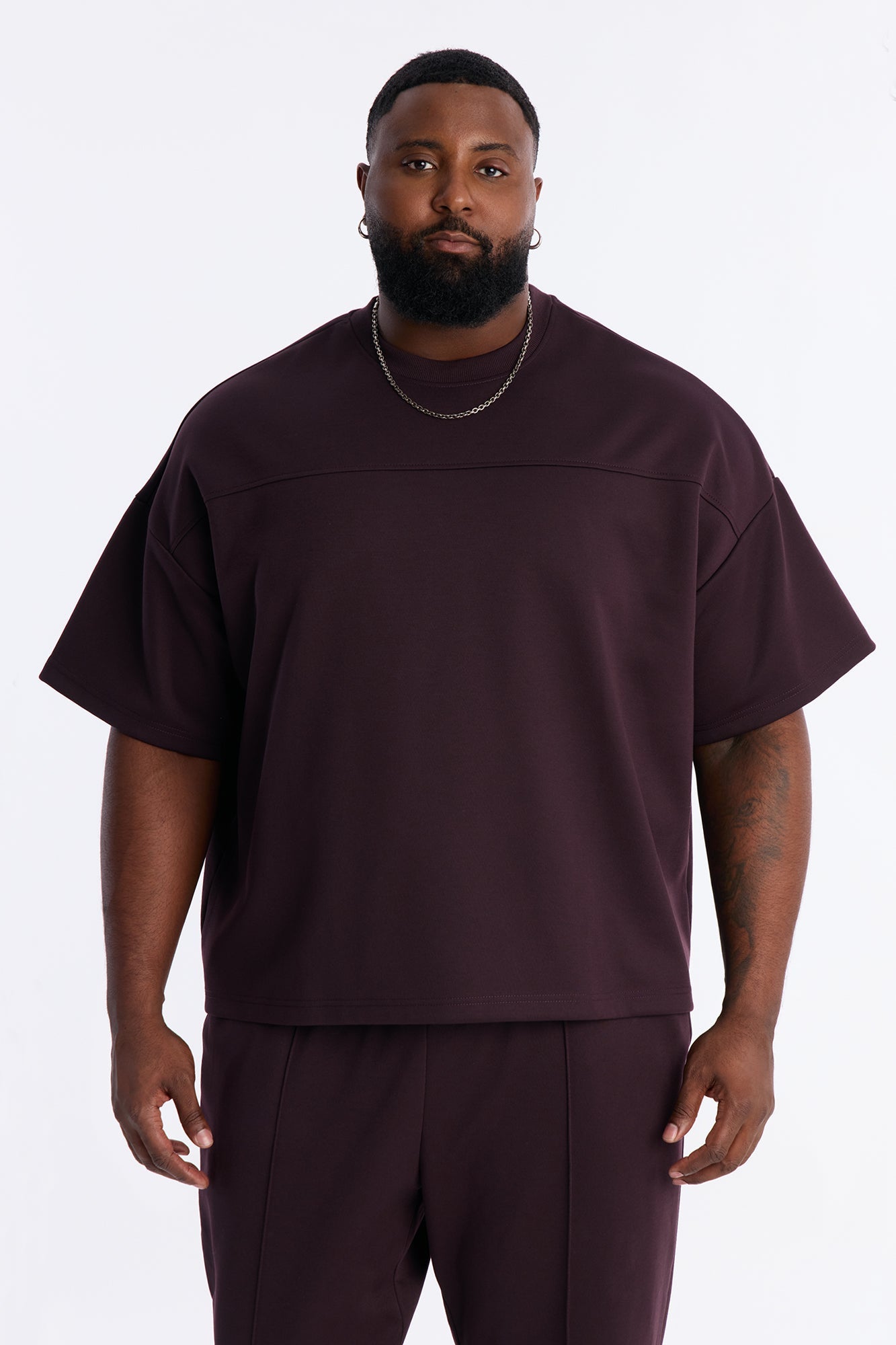 Structured Fleece Paneled Tee - Plum
