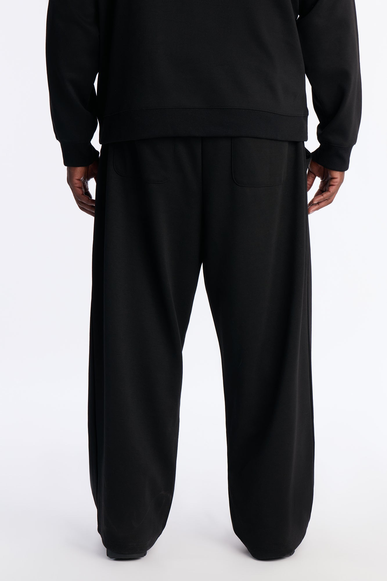 Structured Fleece Wide Leg Sweatpants - Black
