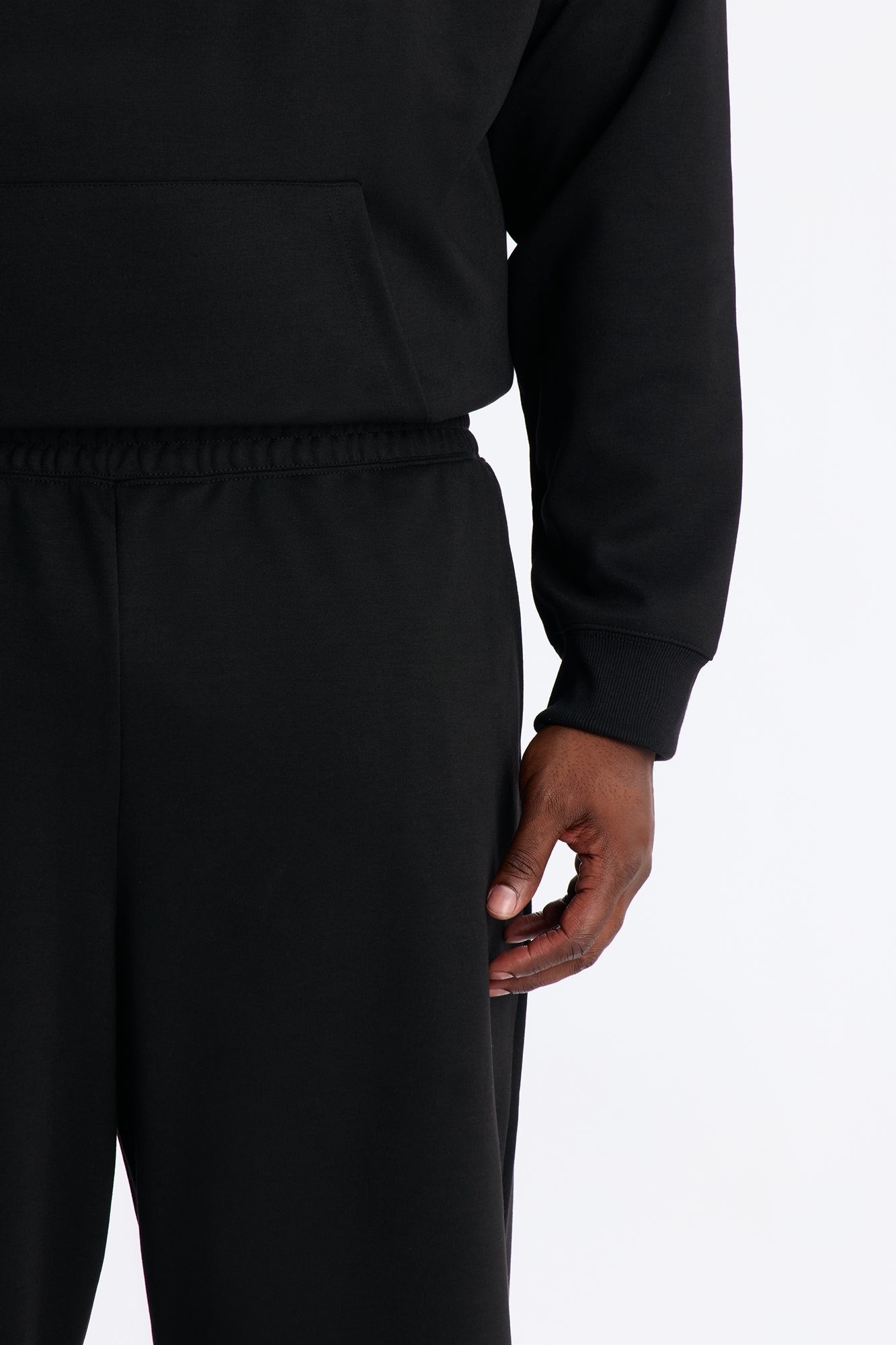 Structured Fleece Wide Leg Sweatpants - Black