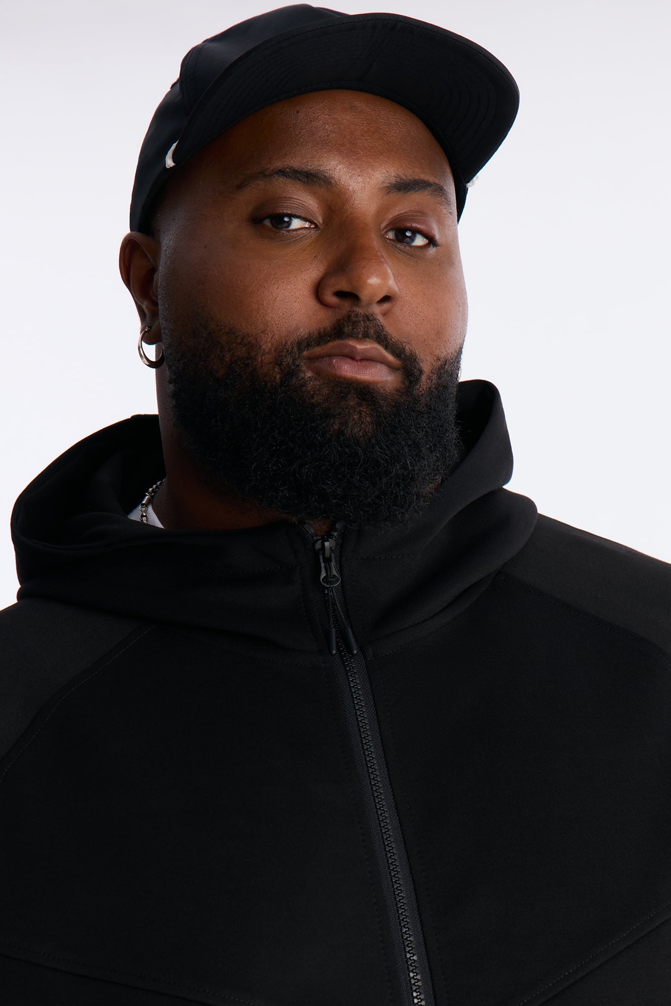 Structured Paneled Fleece Zip Up Hoodie - Black
