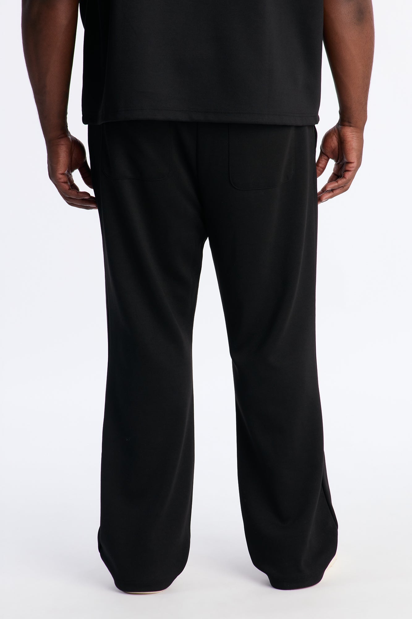 Structured Fleece Pintuck Slim Flare Sweatpants - Black
