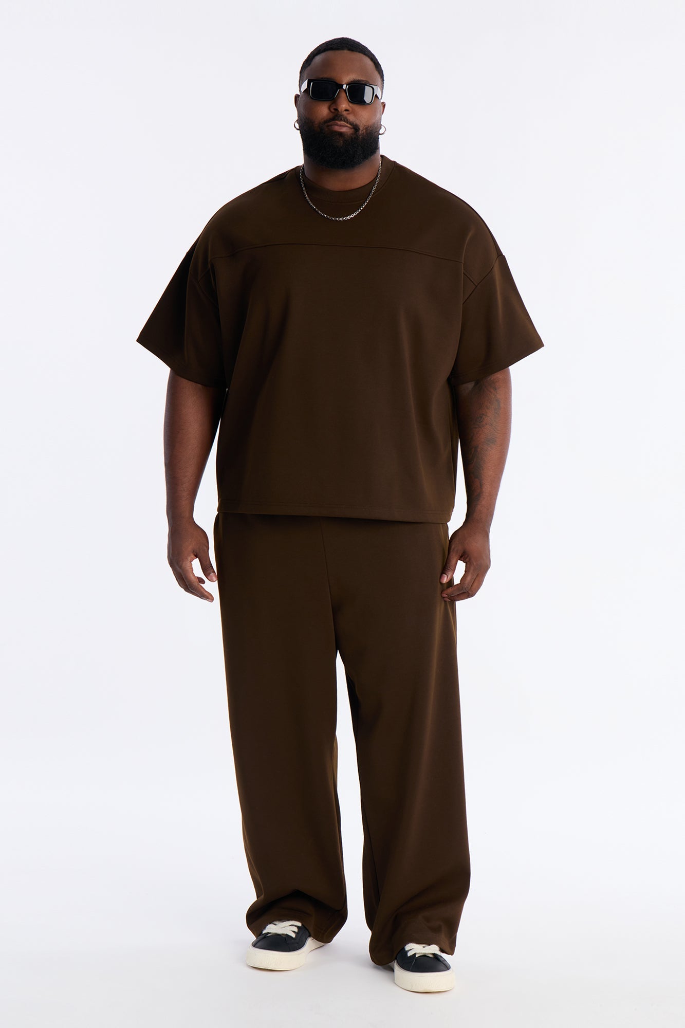 Structured Fleece Wide Leg Sweatpants - Chocolate