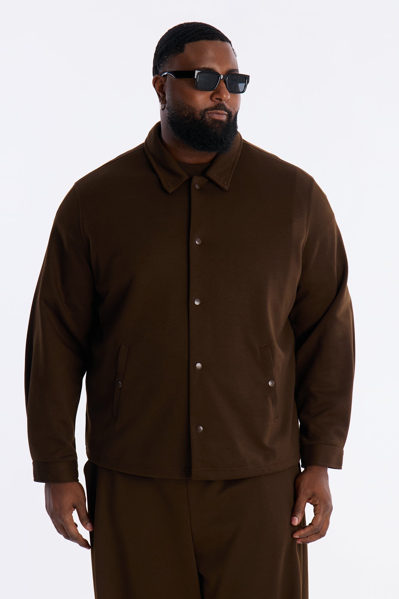 Structured Fleece Coaches Jacket - Chocolate